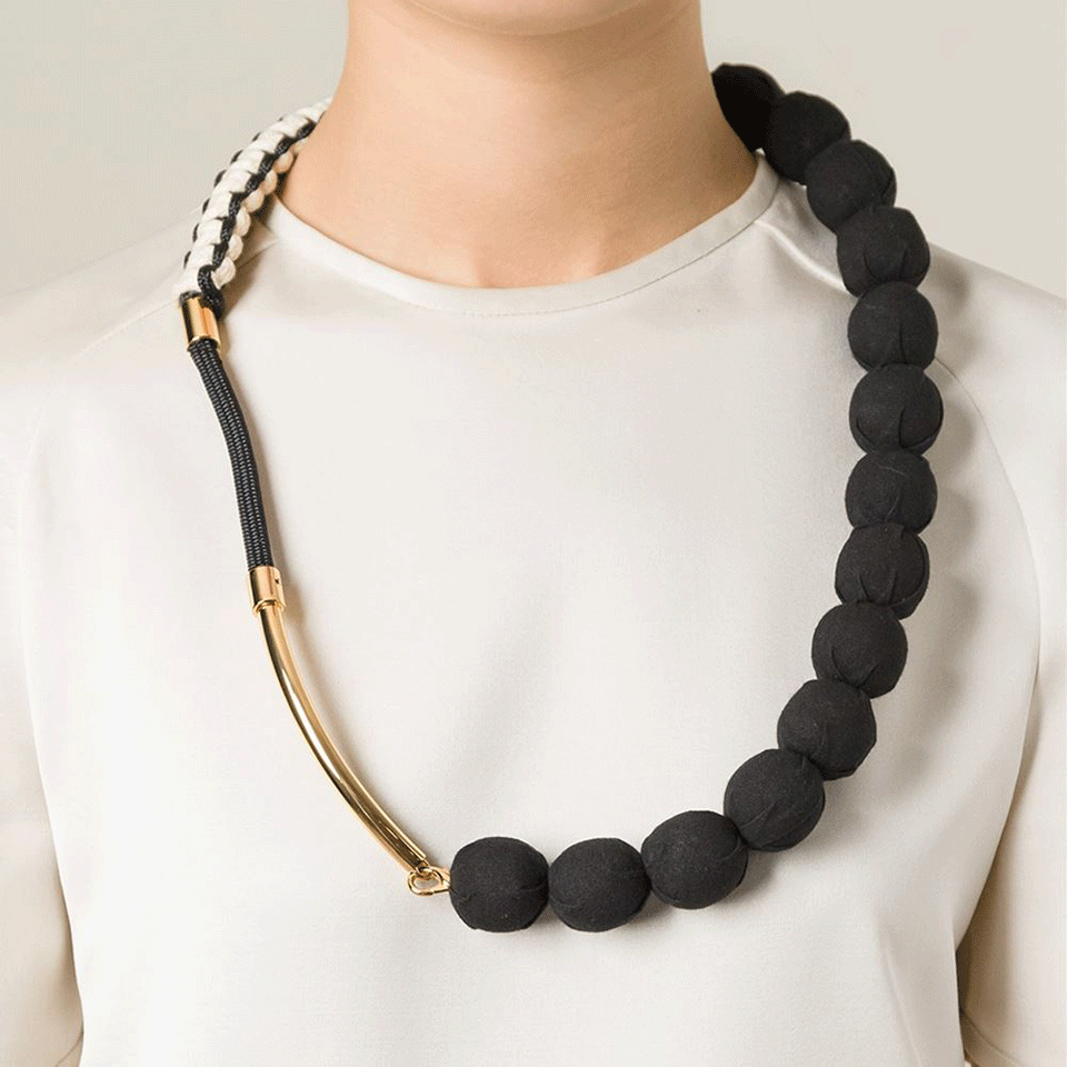 MARNI-Long Black Ball Necklace-BLACK