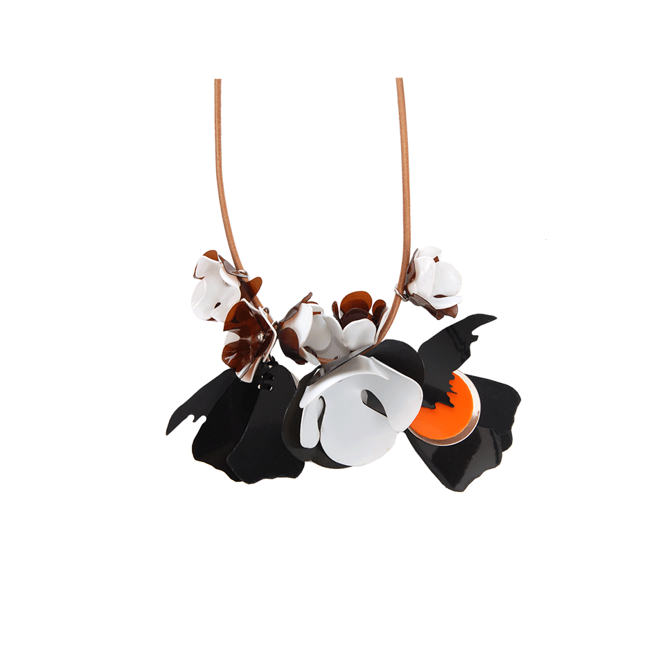 MARNI-Multi-Color Cluster Flower Necklace-ORNG/BLK