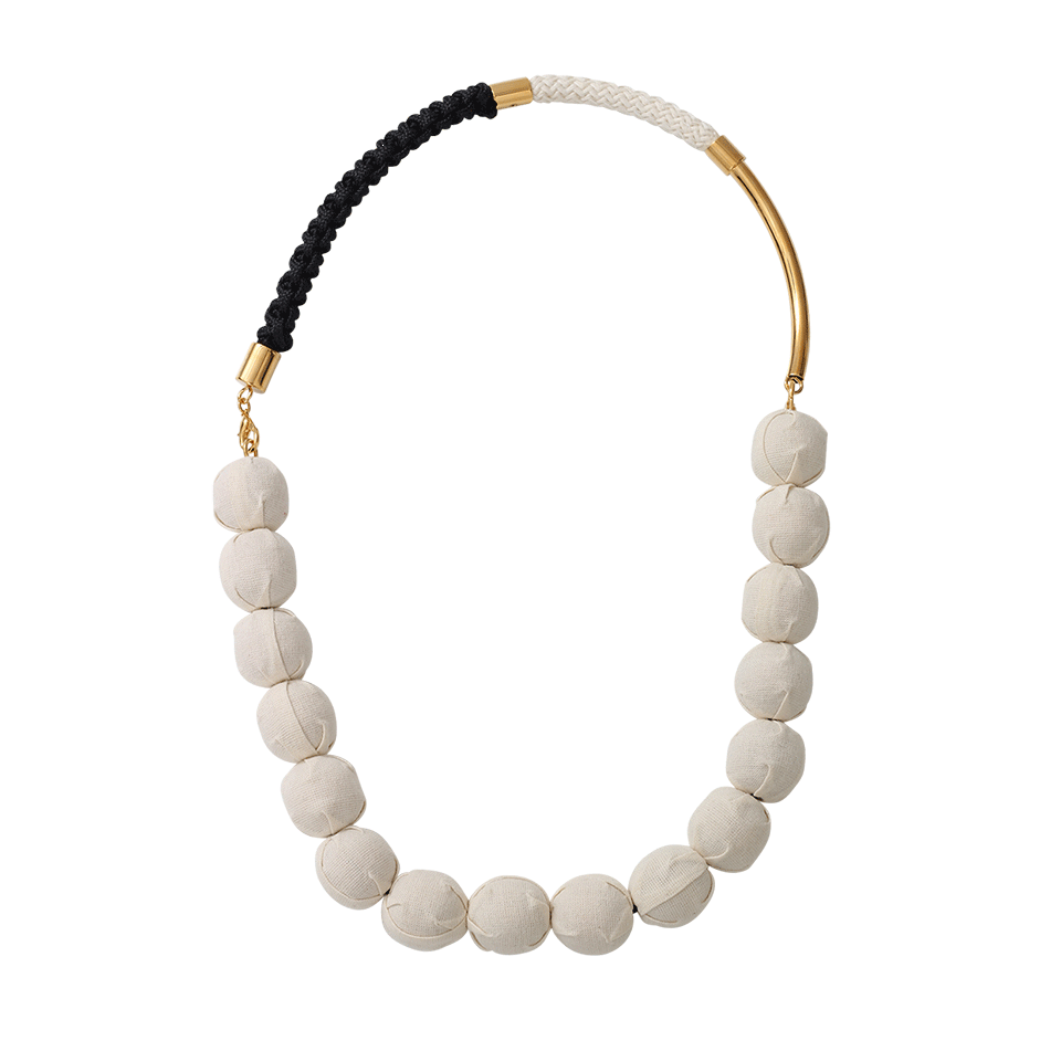 MARNI-Long Muslin Ball Necklace-WHITE