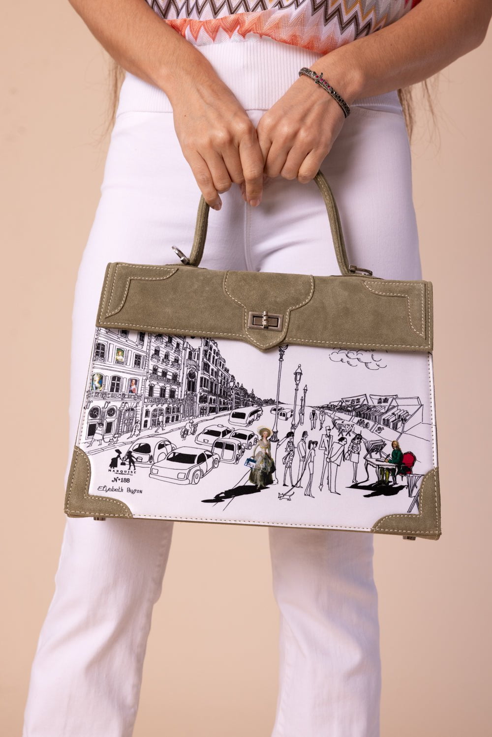 MARQUISE PARIS-Voltaire Et La Vie Parisienne Top Handle Bag-GRN KHKI