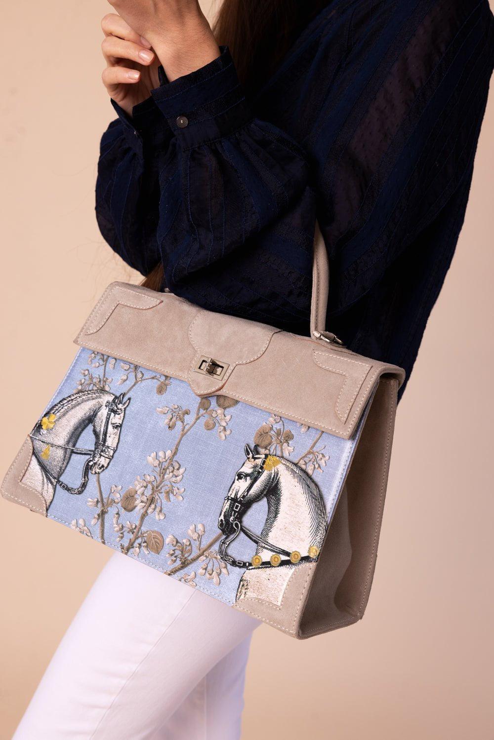 MARQUISE PARIS-Rencontre Equestre Top Handle Bag - Bleu Aqua Pearl-PEARL