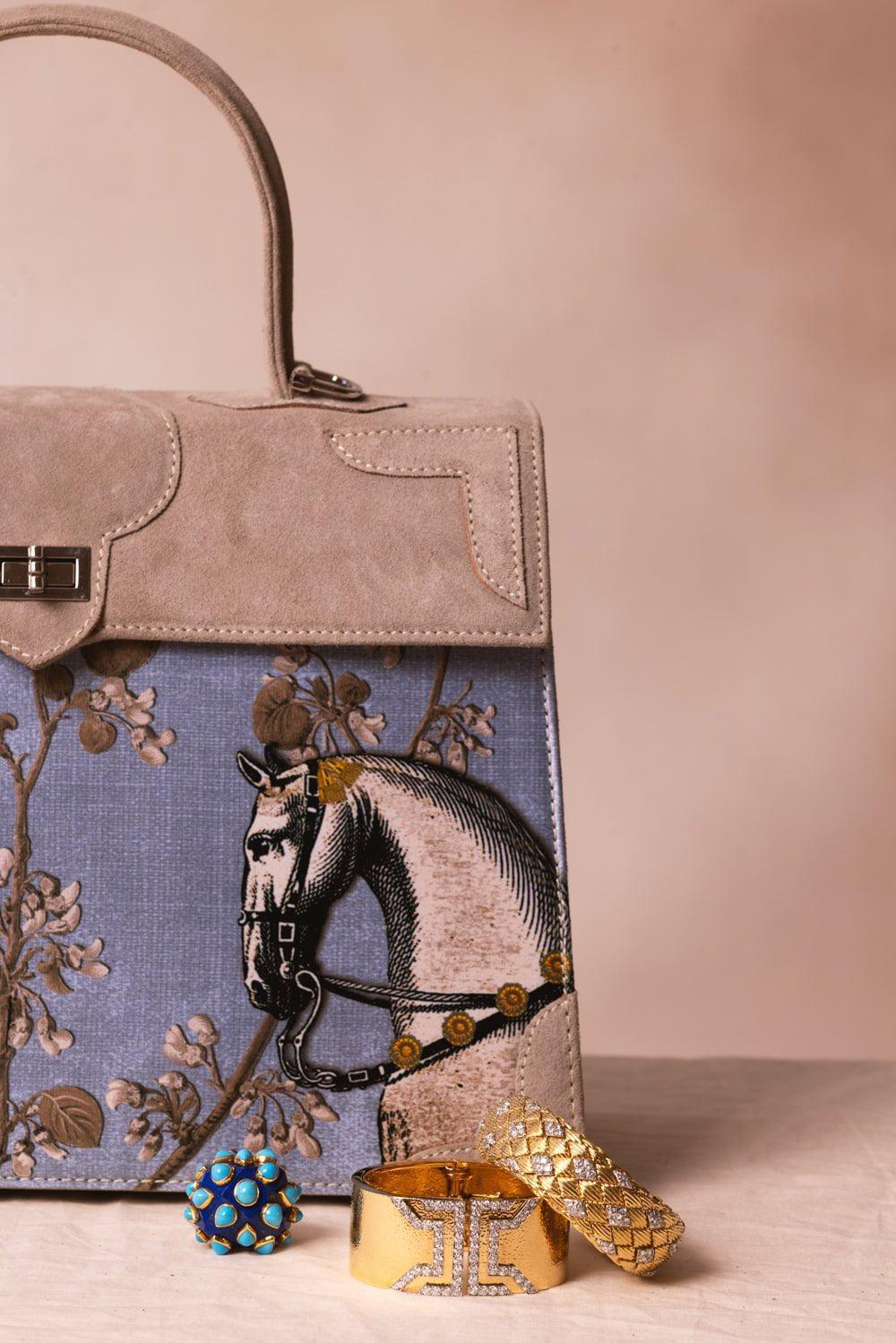 MARQUISE PARIS-Rencontre Equestre Top Handle Bag - Bleu Aqua Pearl-PEARL