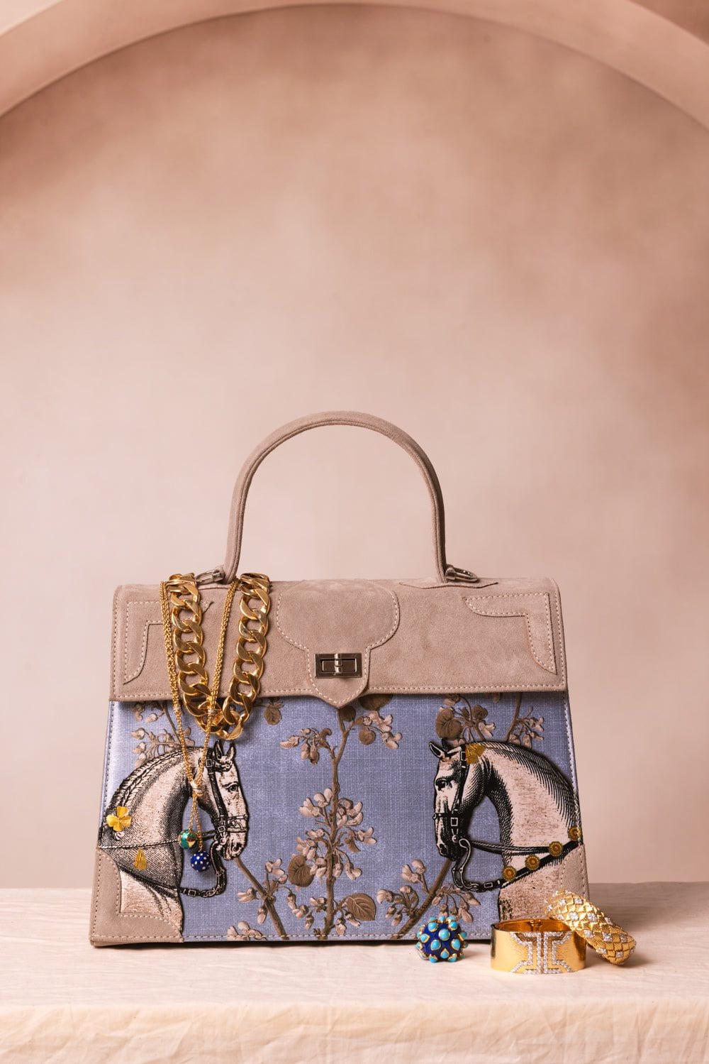 MARQUISE PARIS-Rencontre Equestre Top Handle Bag - Bleu Aqua Pearl-PEARL