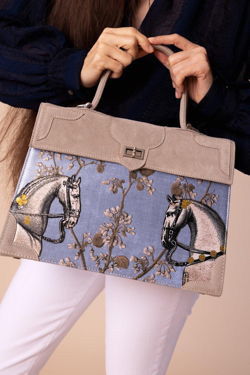 MARQUISE PARIS-Rencontre Equestre Top Handle Bag - Bleu Aqua Pearl-PEARL