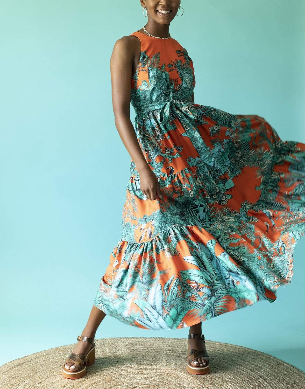 MARY KATRANTZOU-Jungle Orange Portofino Dress-