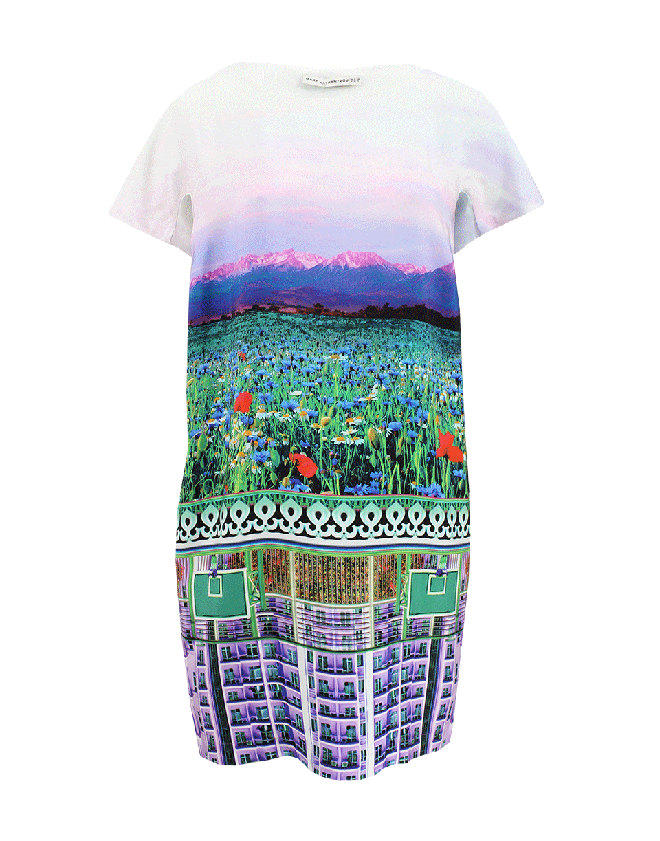 MARY KATRANTZOU-Short Sleeve Satin Shift Dress-