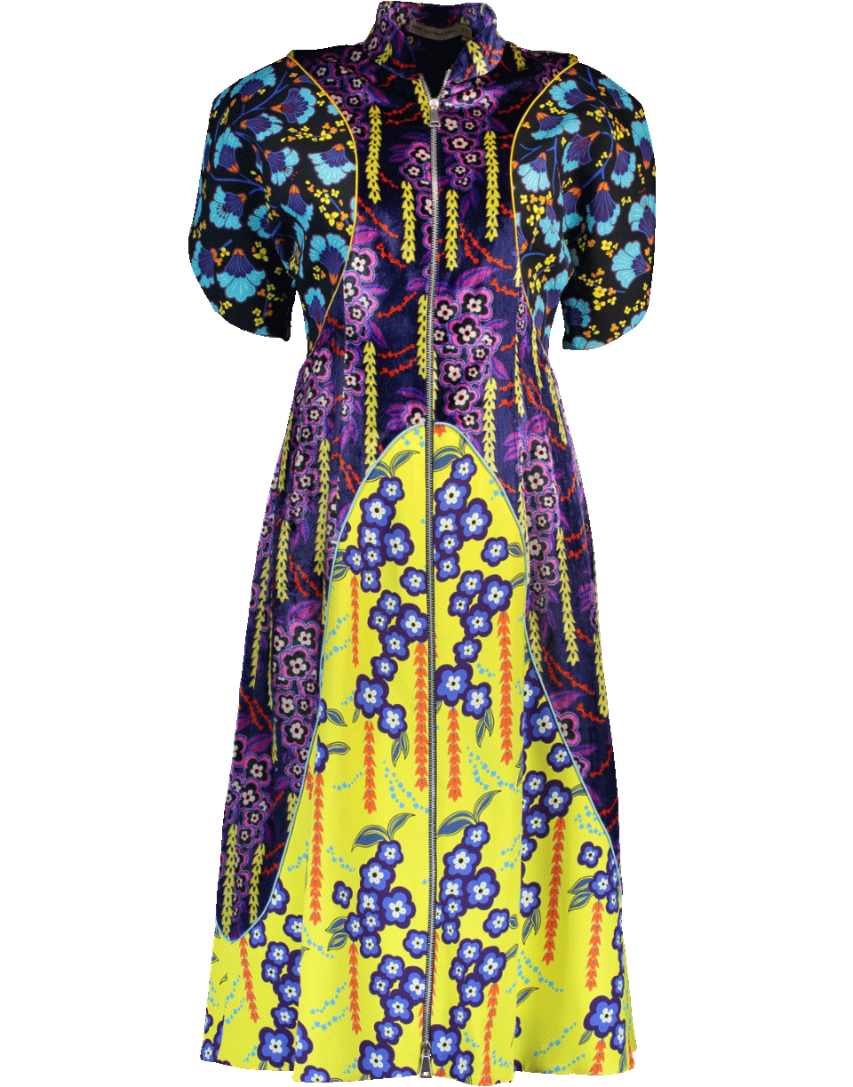MARY KATRANTZOU-Kelpie Printed Velvet Dress-NAVY