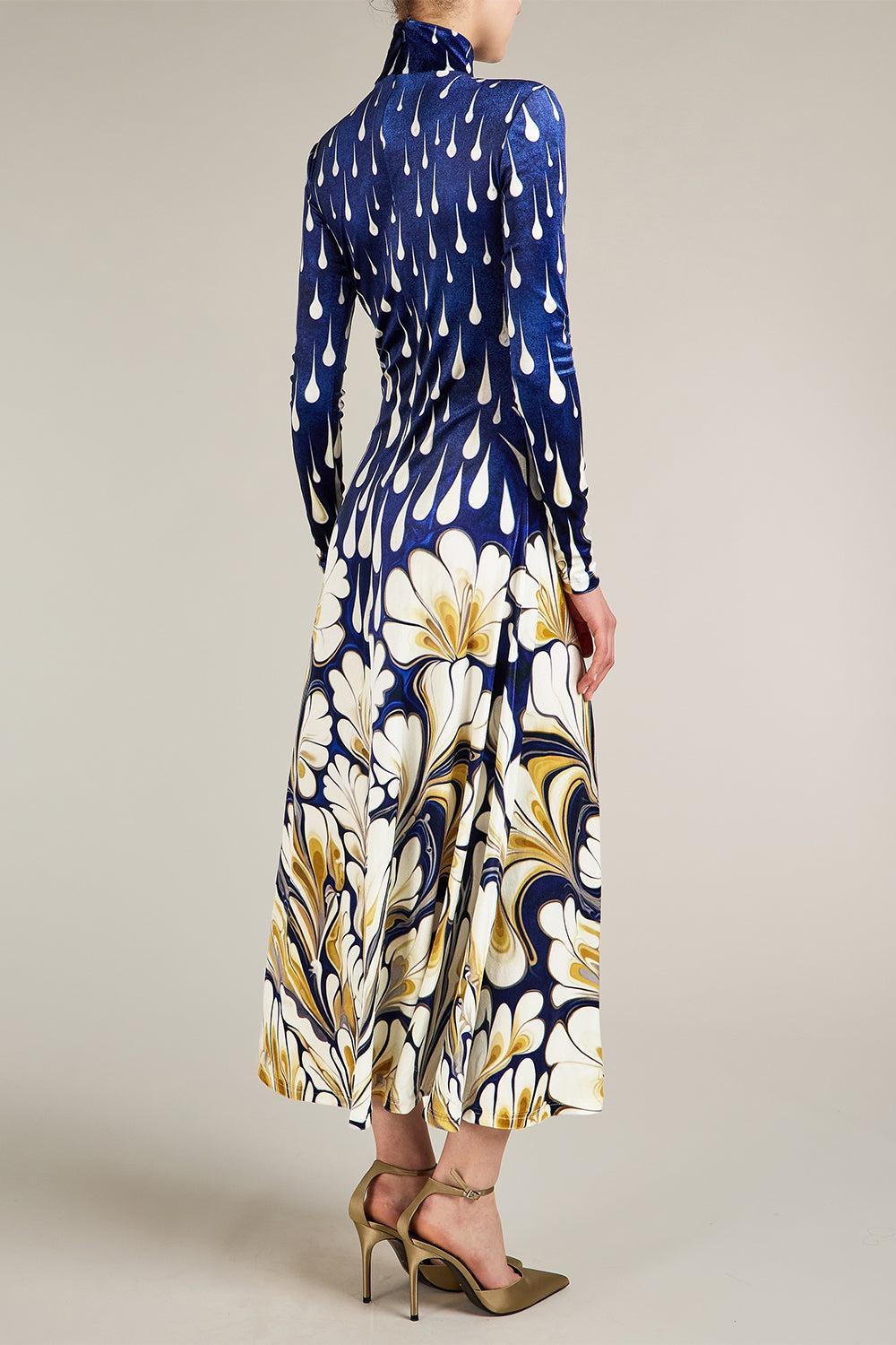  Ilya Floral Raindrop Turtleneck Midi Dress-FLORAL-XS-CLOTHINGDRESSCOCKTAIL-MARY KATRANTZOU 