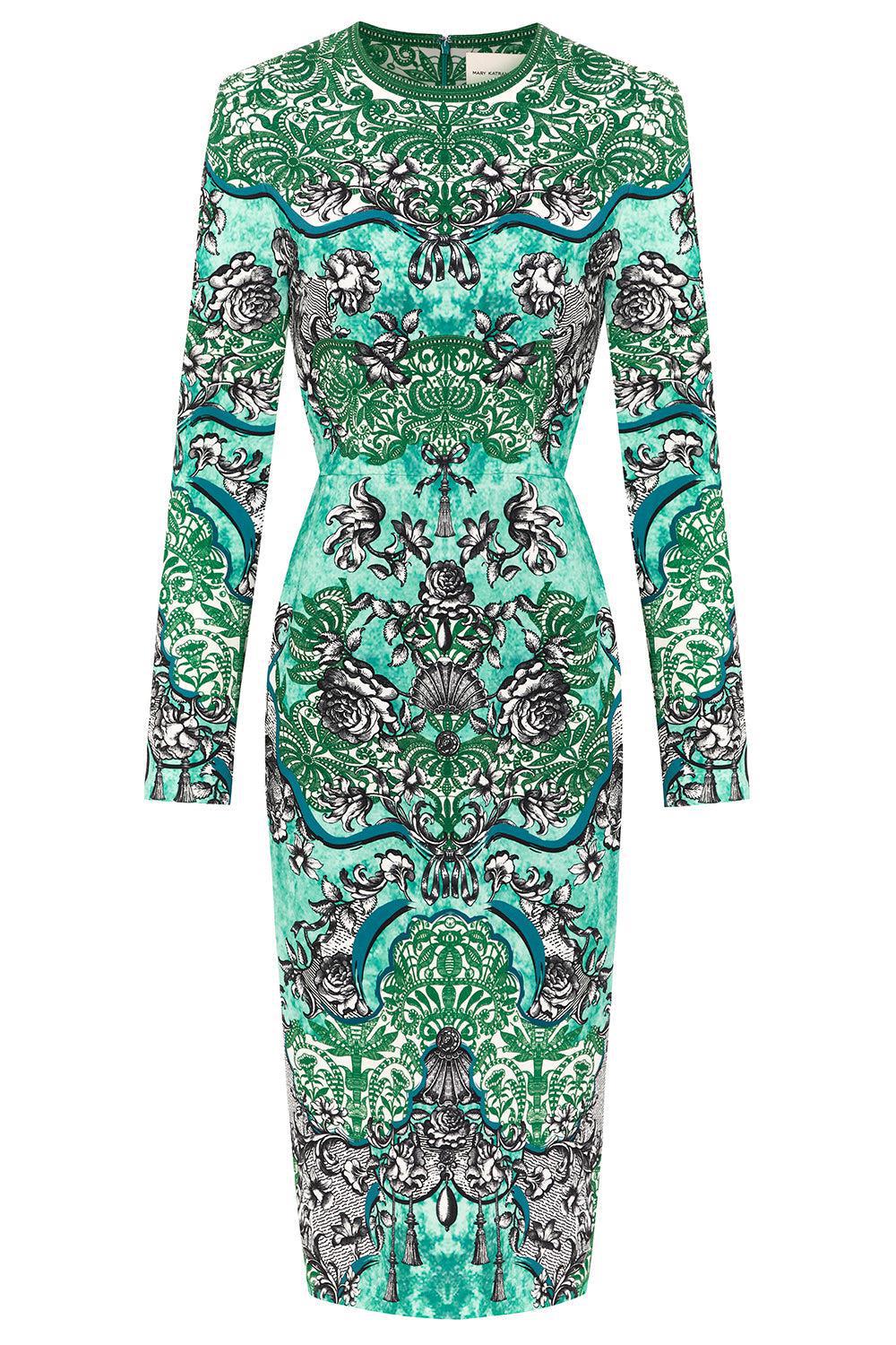 MARY KATRANTZOU-Naomi Dress - Rocaille Lace Cyan-