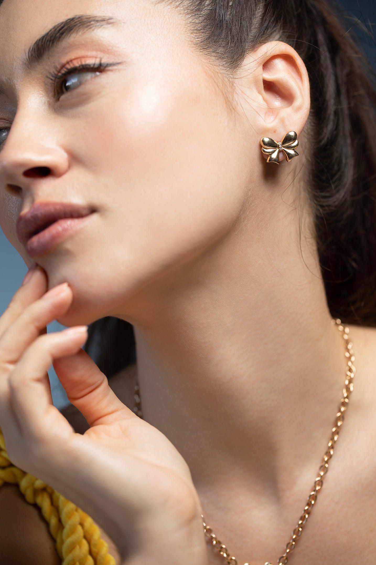 MASON & BOOKS-Evie Bow Stud Earrings-YELLOW GOLD