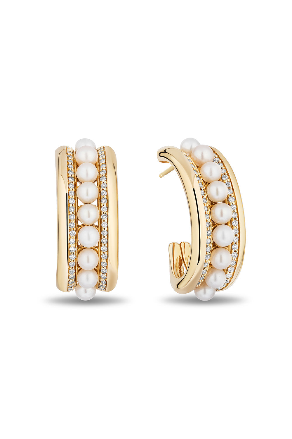 Pearl Runway Hoop Earrings-YELLOW GOLD-JEWELRYFINE JEWELEARRING-MASON & BOOKS