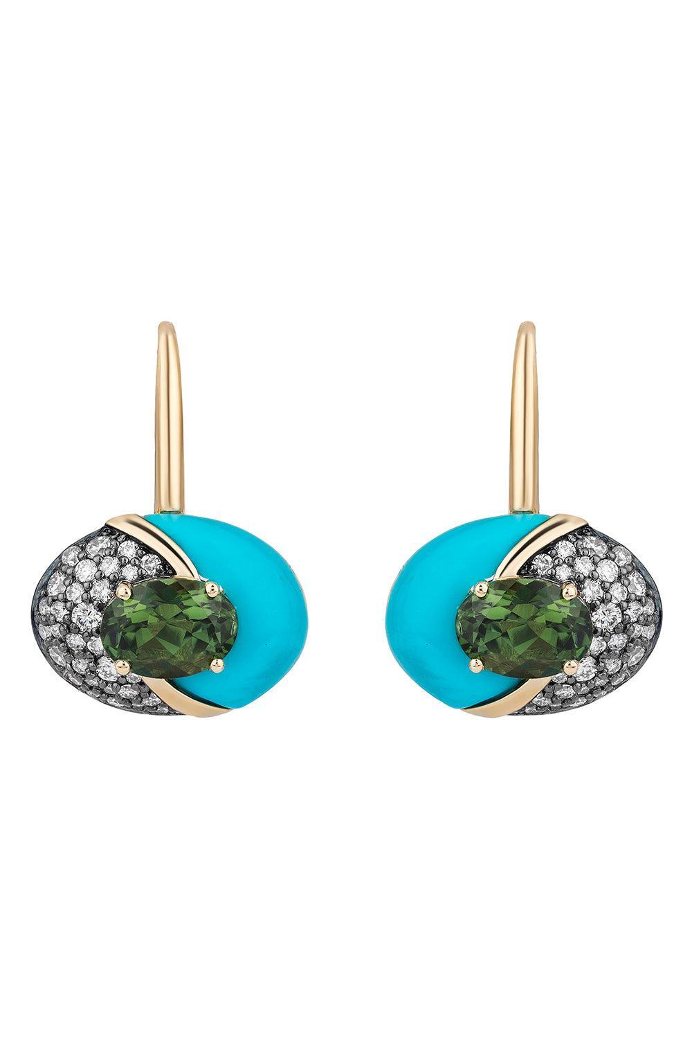 Tourmaline Turquoise Element Drop Earrings-YELLOW GOLD-JEWELRYFINE JEWELEARRING-MASON & BOOKS