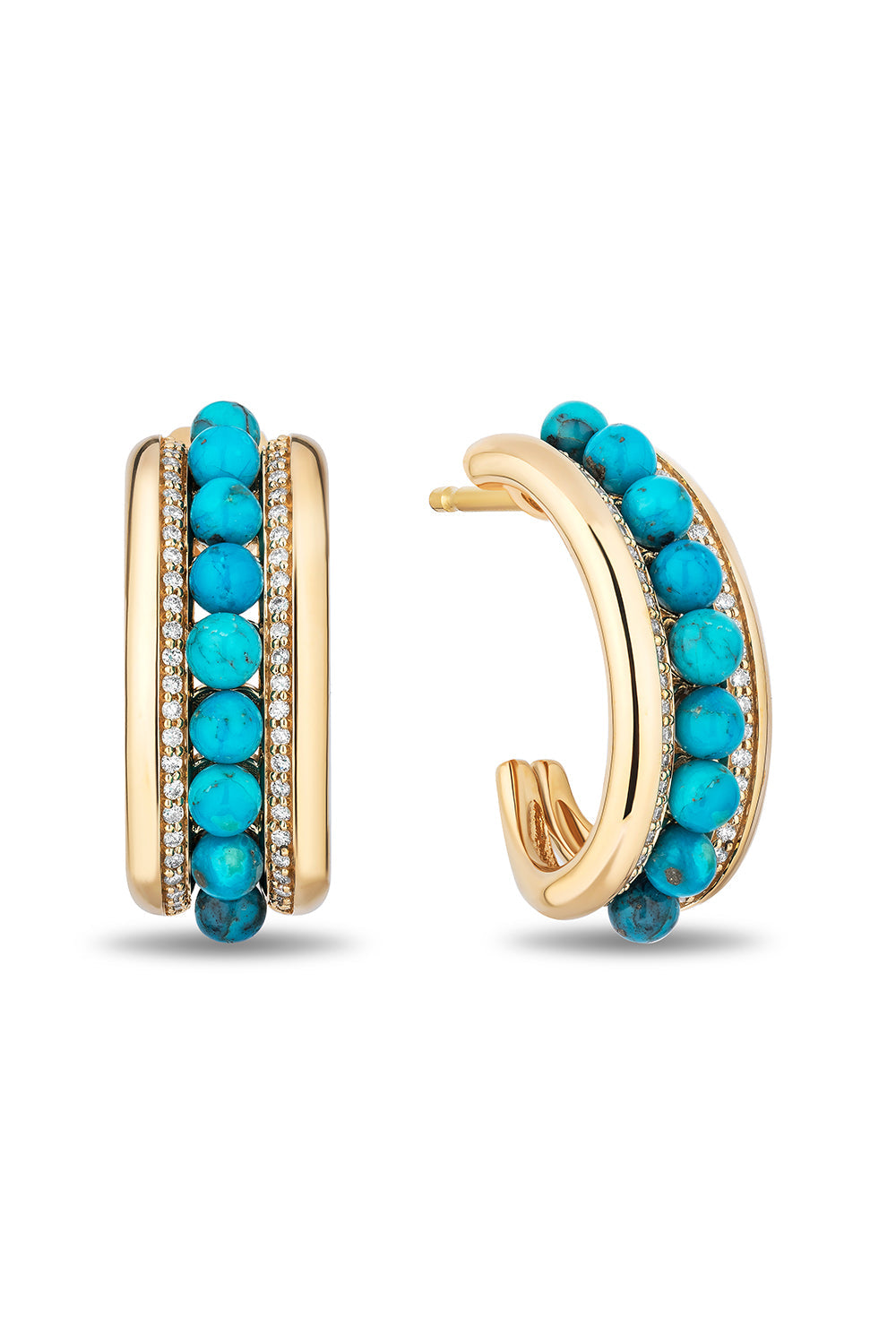 Turquoise Runway Hoop Earirngs-YELLOW GOLD-JEWELRYFINE JEWELEARRING-MASON & BOOKS