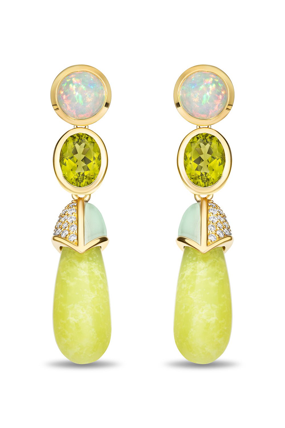 MASON & BOOKS-Lime Opal Drip Drop Statement Earrings-YELLOW GOLD