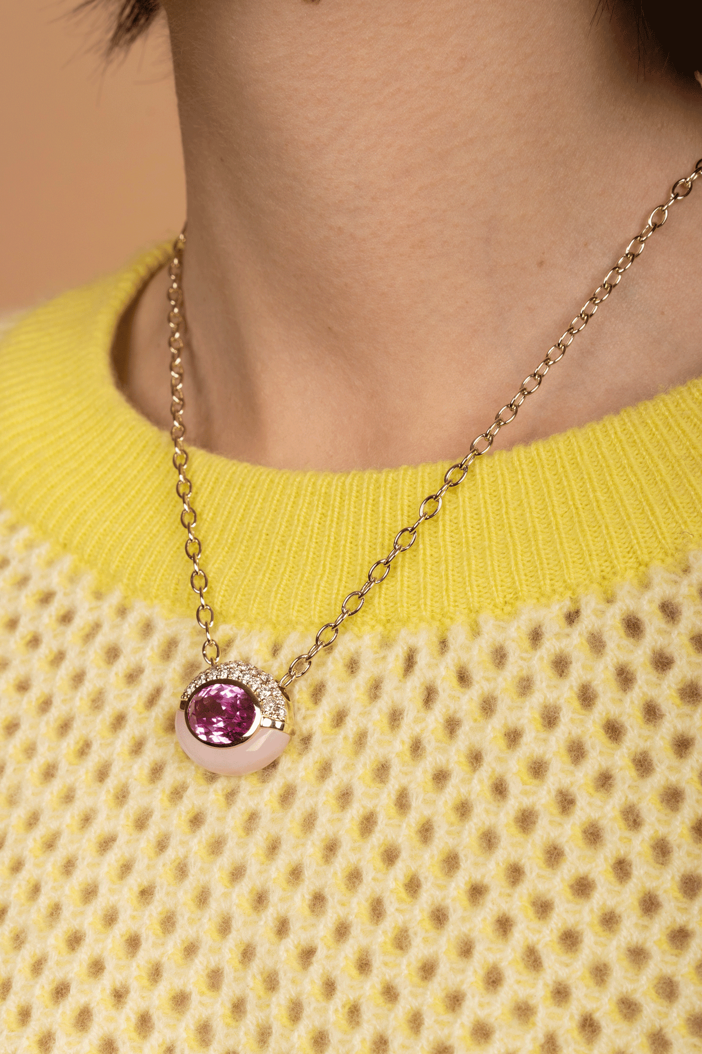 Pink Opal Sugar And Spice Neklace-YELLOW GOLD-16-JEWELRYFINE JEWELNECKLACE O-MASON & BOOKS