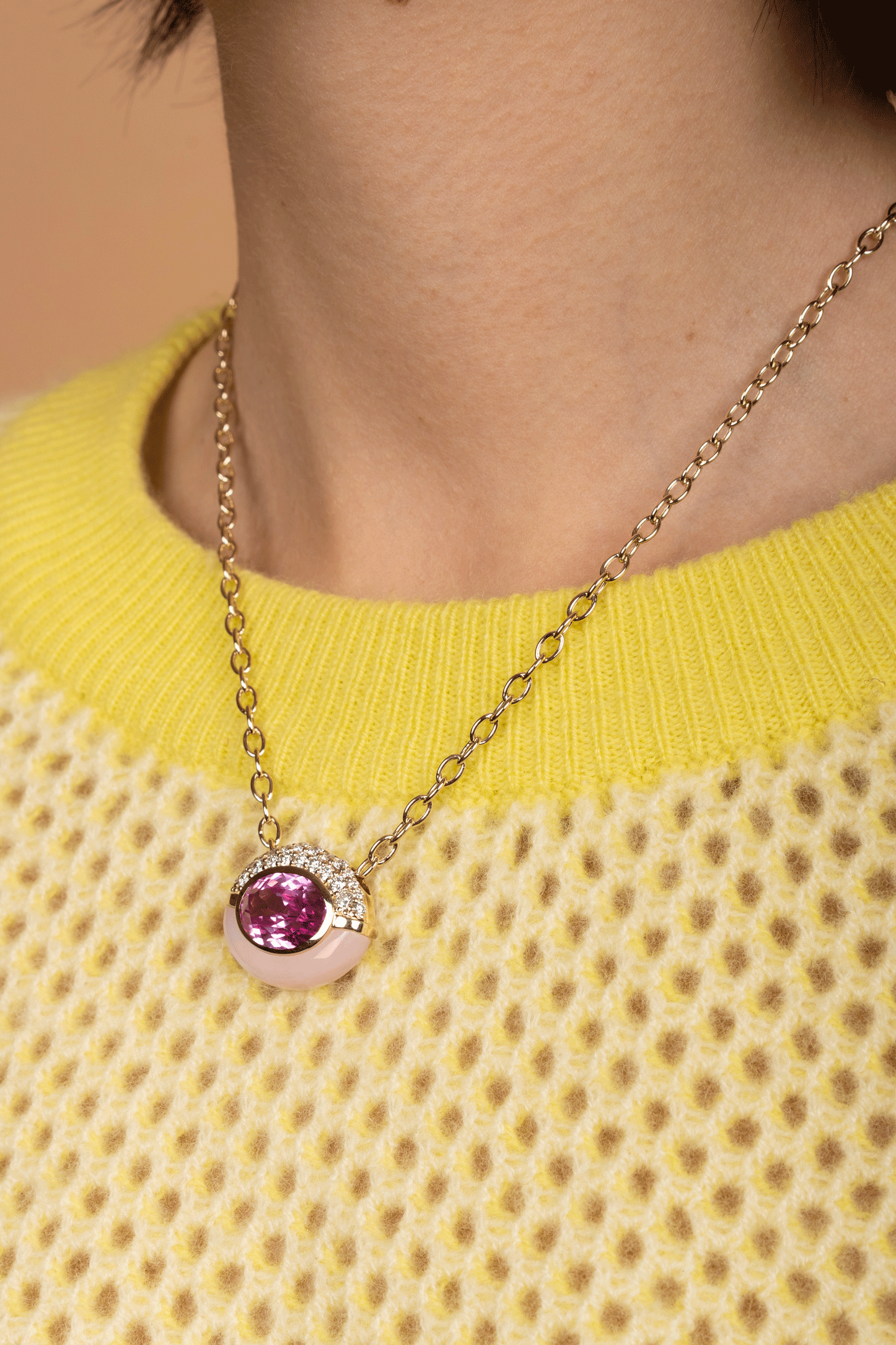 Pink Opal Sugar And Spice Neklace-YELLOW GOLD-16-JEWELRYFINE JEWELNECKLACE O-MASON & BOOKS