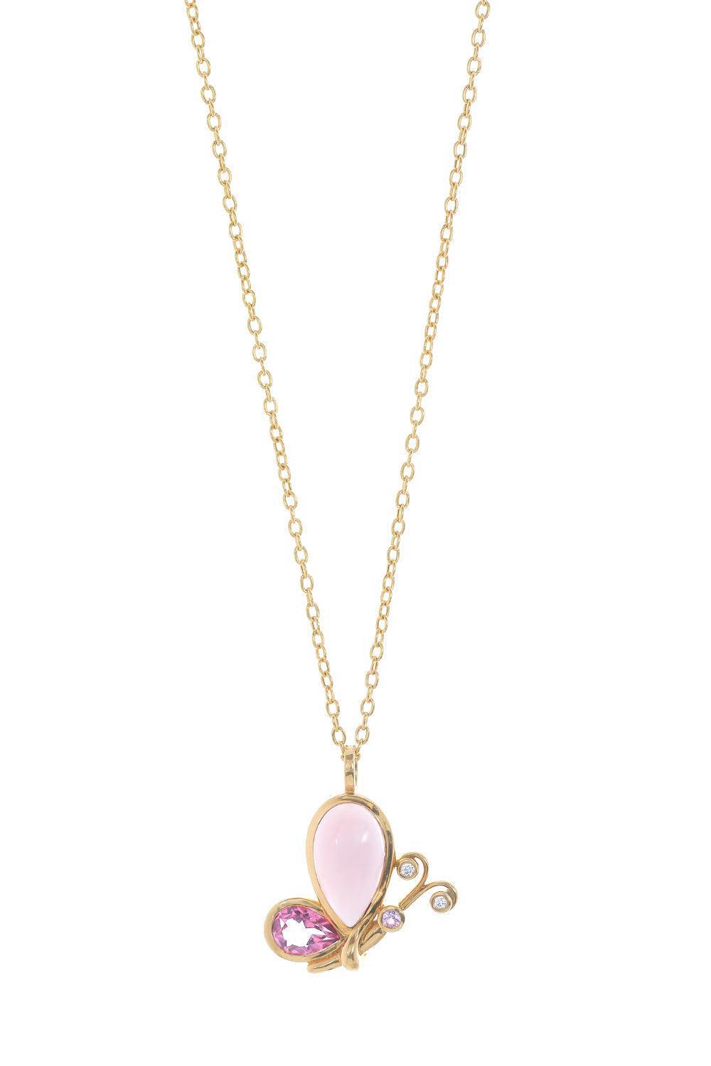 Small Pink Topaz Butterfly Effect Pendant Necklace-YELLOW GOLD-18-JEWELRYFINE JEWELNECKLACE O-MASON & BOOKS