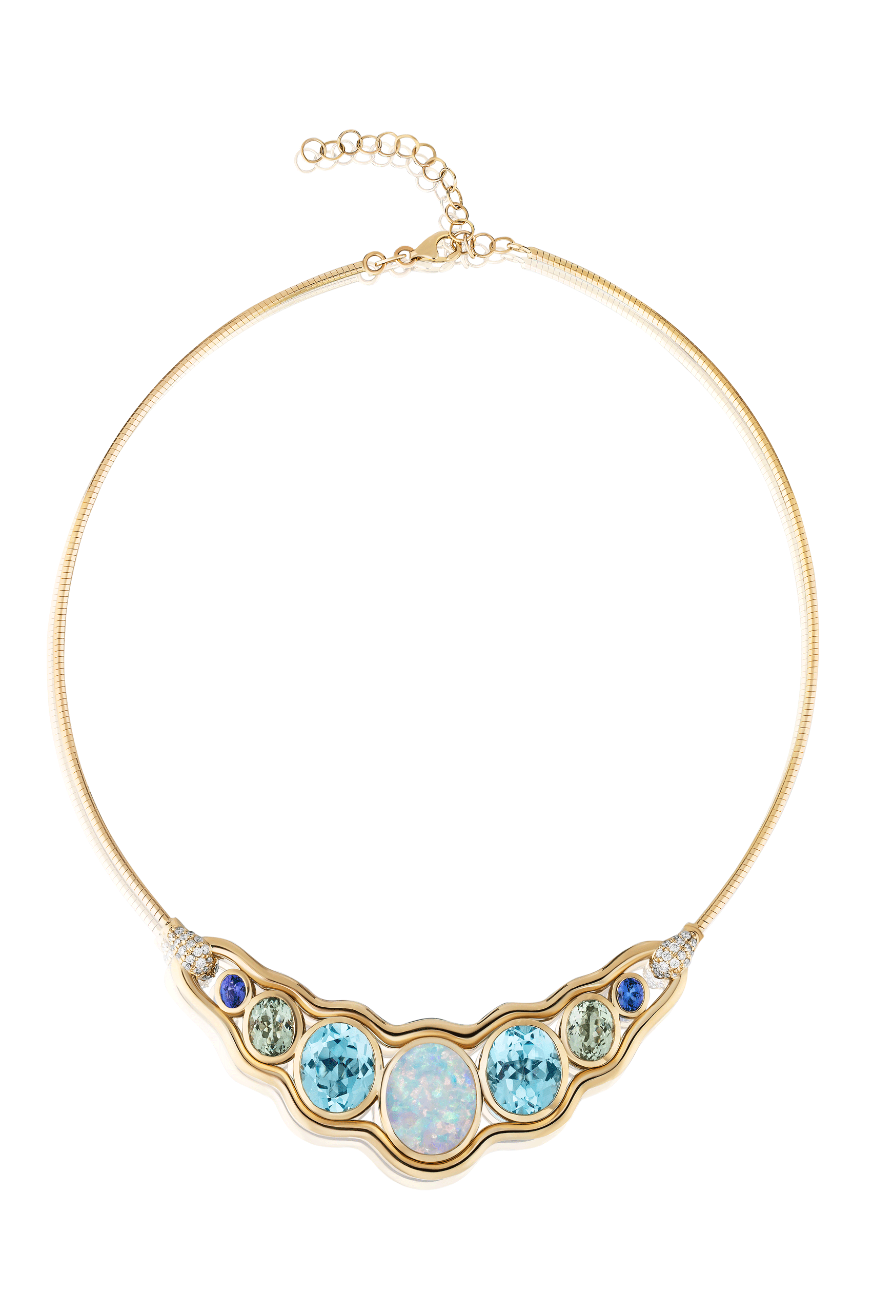 Blue Topaz Slingshot Collar Necklace-YELLOW GOLD-JEWELRYFINE JEWELNECKLACE O-MASON & BOOKS