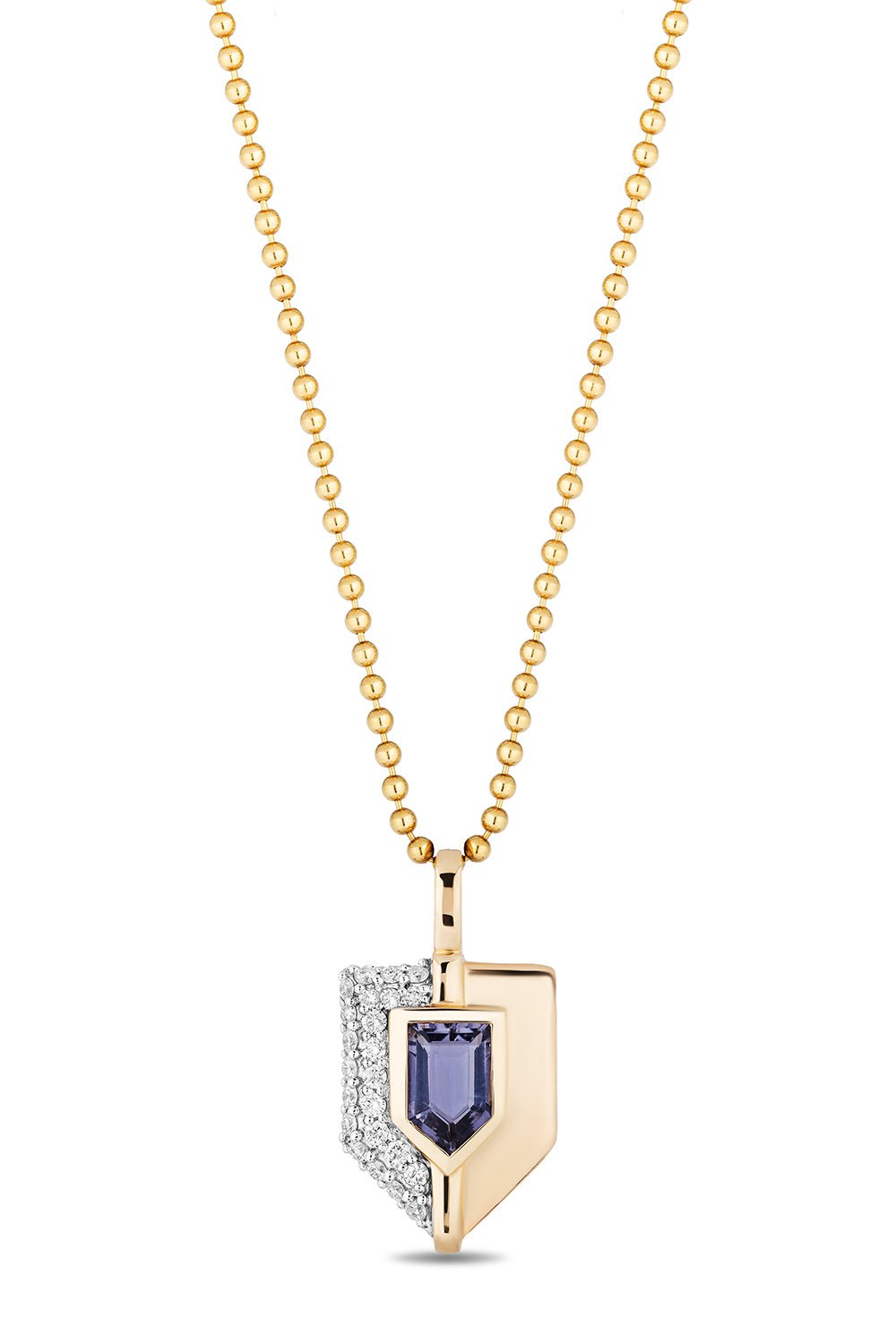 MASON & BOOKS-Small Diamond Shield Pendant Necklace - Iolite-YELLOW GOLD