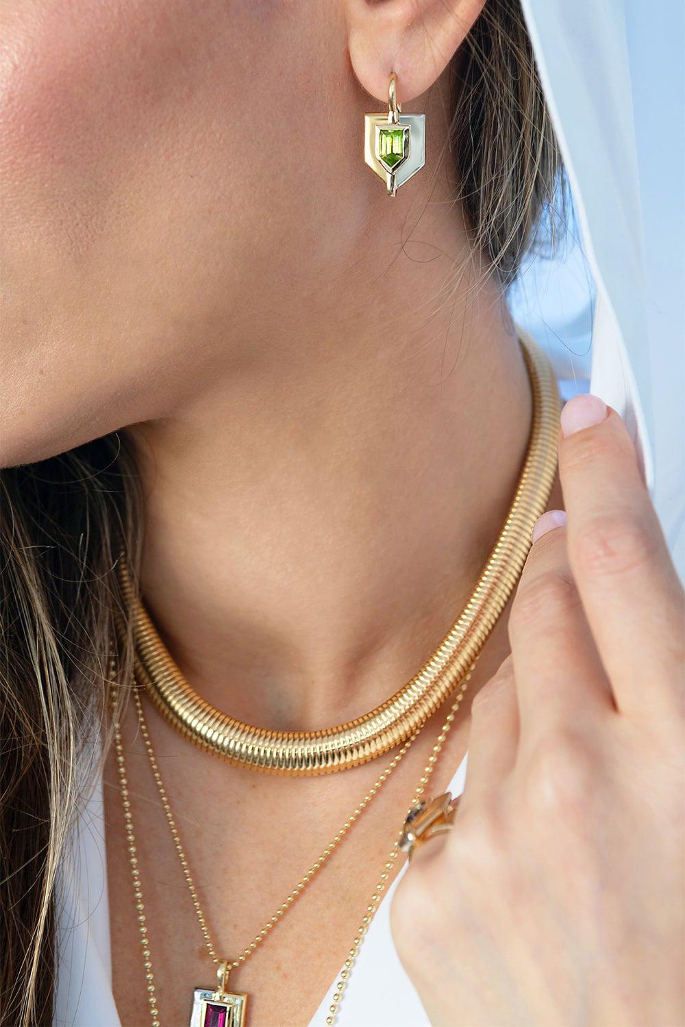 MASON & BOOKS-Small Shield Pendant Necklace - Rubellite-YELLOW GOLD