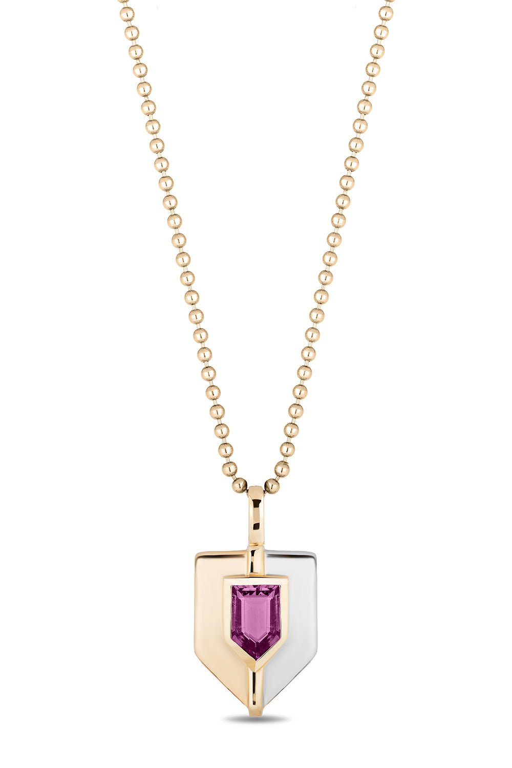 MASON & BOOKS-Small Shield Pendant Necklace - Rubellite-YELLOW GOLD