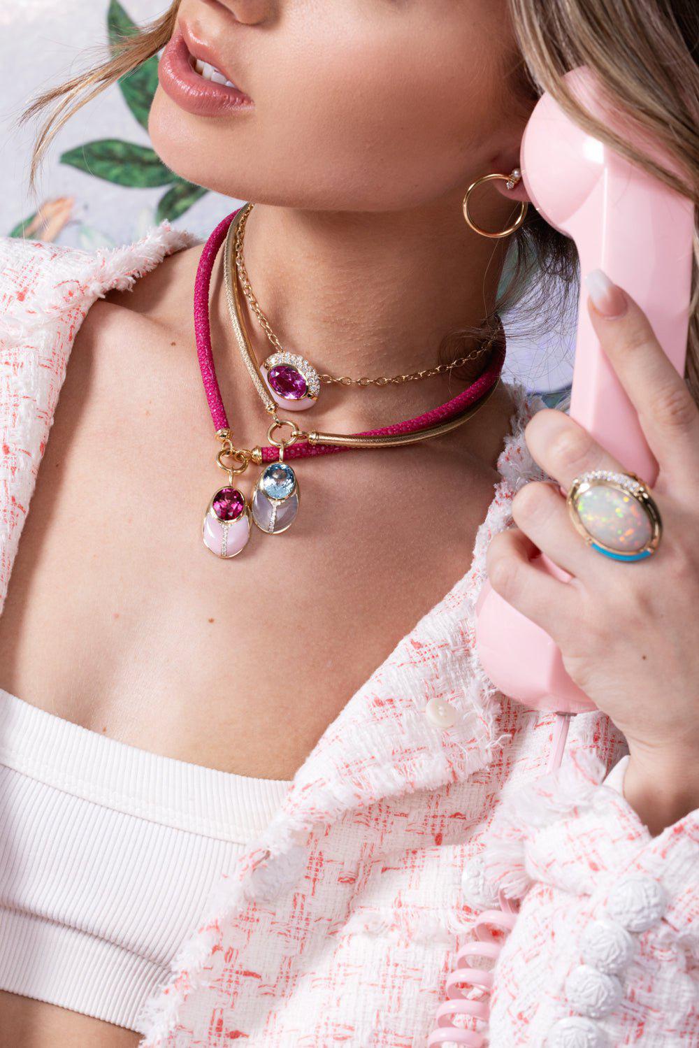 MASON & BOOKS-Big Love Bug Pink Topaz Pendant-YELLOW GOLD