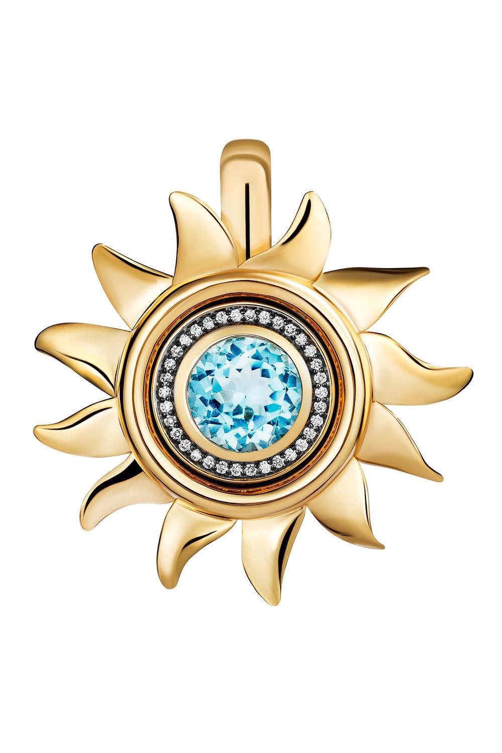 Blue Topaz Jumbo Sunflower Pendant-YELLOW GOLD-JEWELRYFINE JEWELPENDANT-MASON & BOOKS