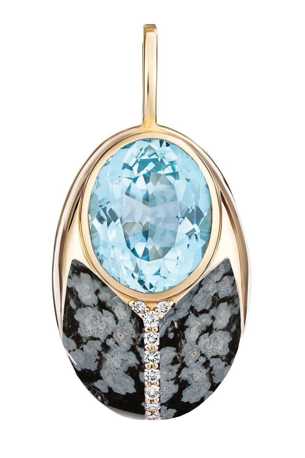 Blue Topaz Obsidian Large Love Bug Pendant-YELLOW GOLD-JEWELRYFINE JEWELPENDANT-MASON & BOOKS