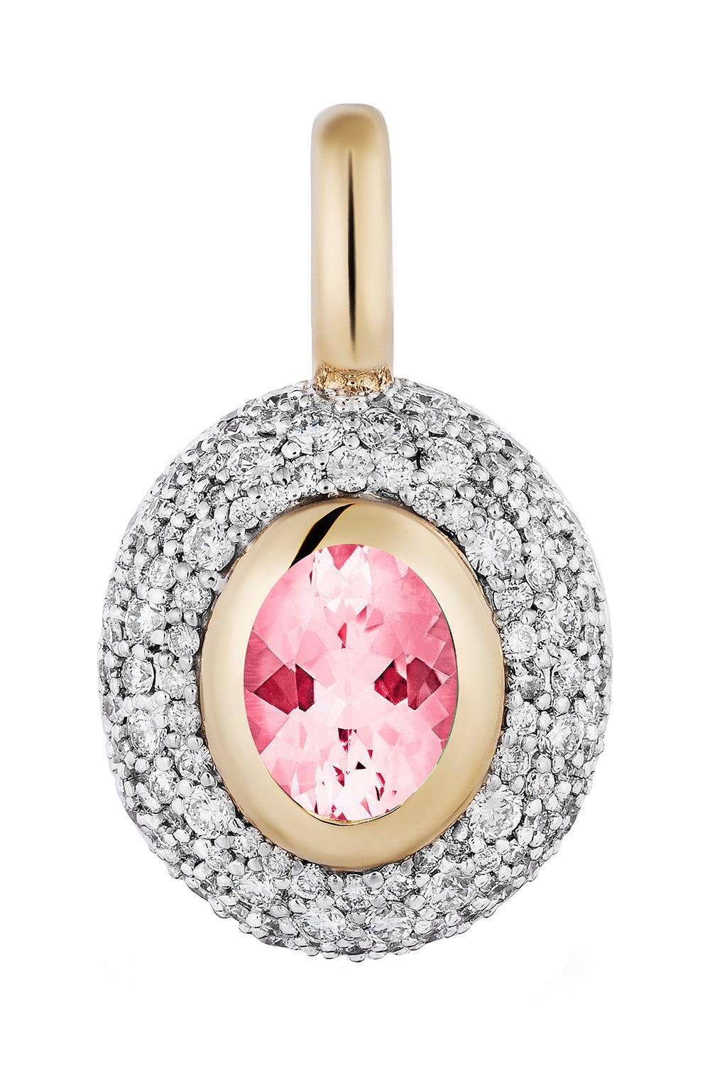 Diamond Pink Tourmaline Floret Oval Pendant-YELLOW GOLD-JEWELRYFINE JEWELPENDANT-MASON & BOOKS