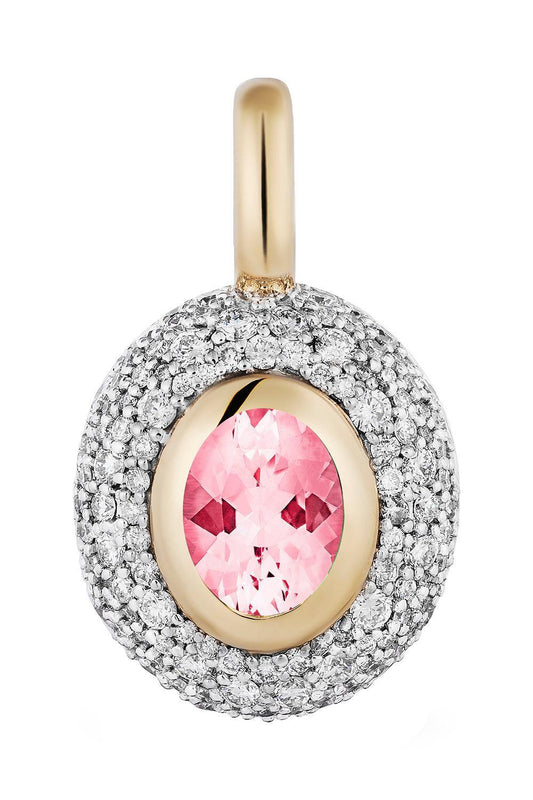 Diamond Pink Tourmaline Floret Oval Pendant-YELLOW GOLD-JEWELRYFINE JEWELPENDANT-MASON & BOOKS