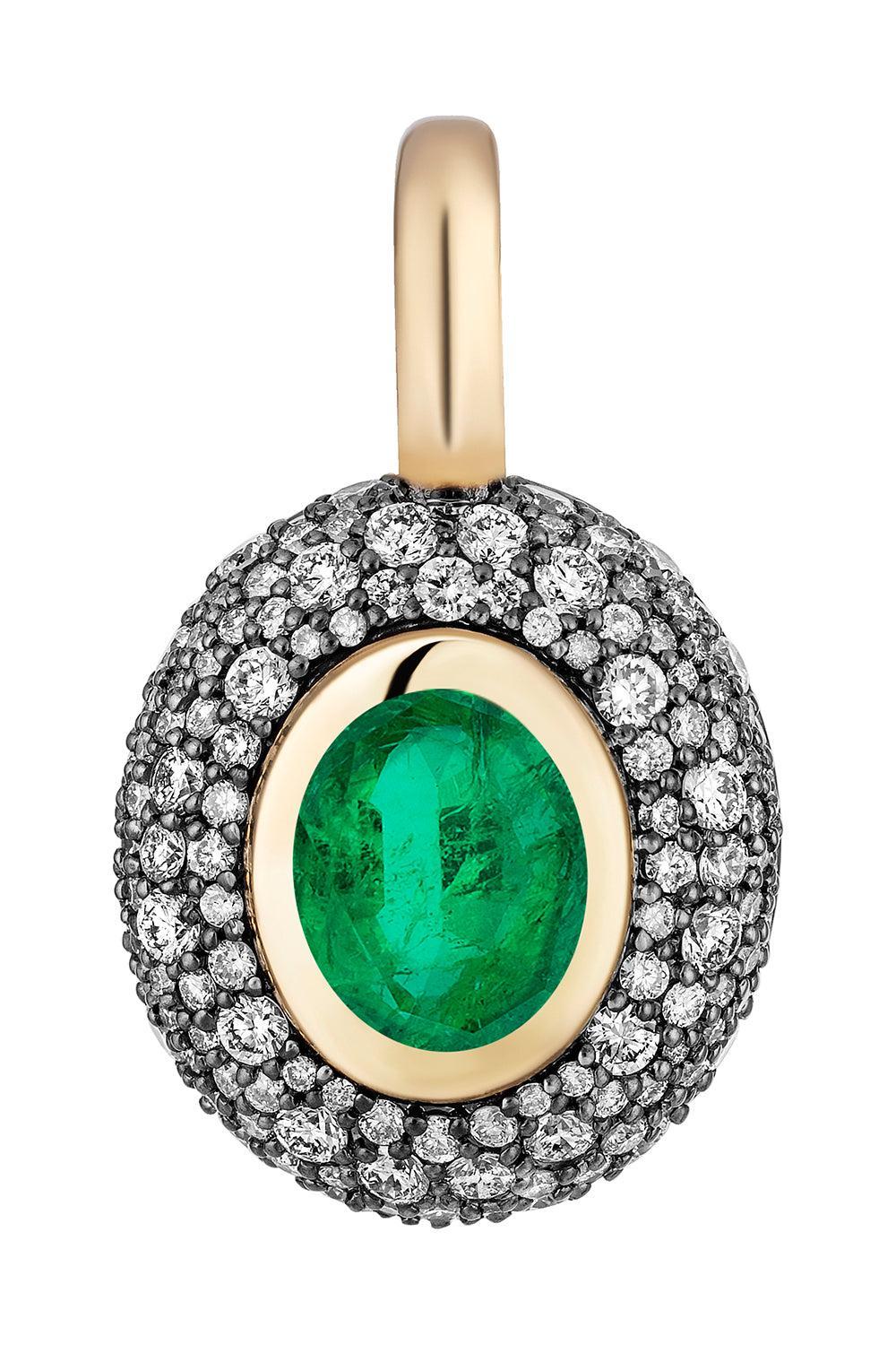 Emerald Diamond Medium Floret Oval Pendant-YELLOW GOLD-JEWELRYFINE JEWELPENDANT-MASON & BOOKS