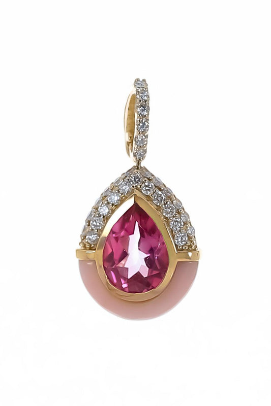 Pink Topaz Opal Droplet Pendant-YELLOW GOLD-JEWELRYFINE JEWELPENDANT-MASON & BOOKS