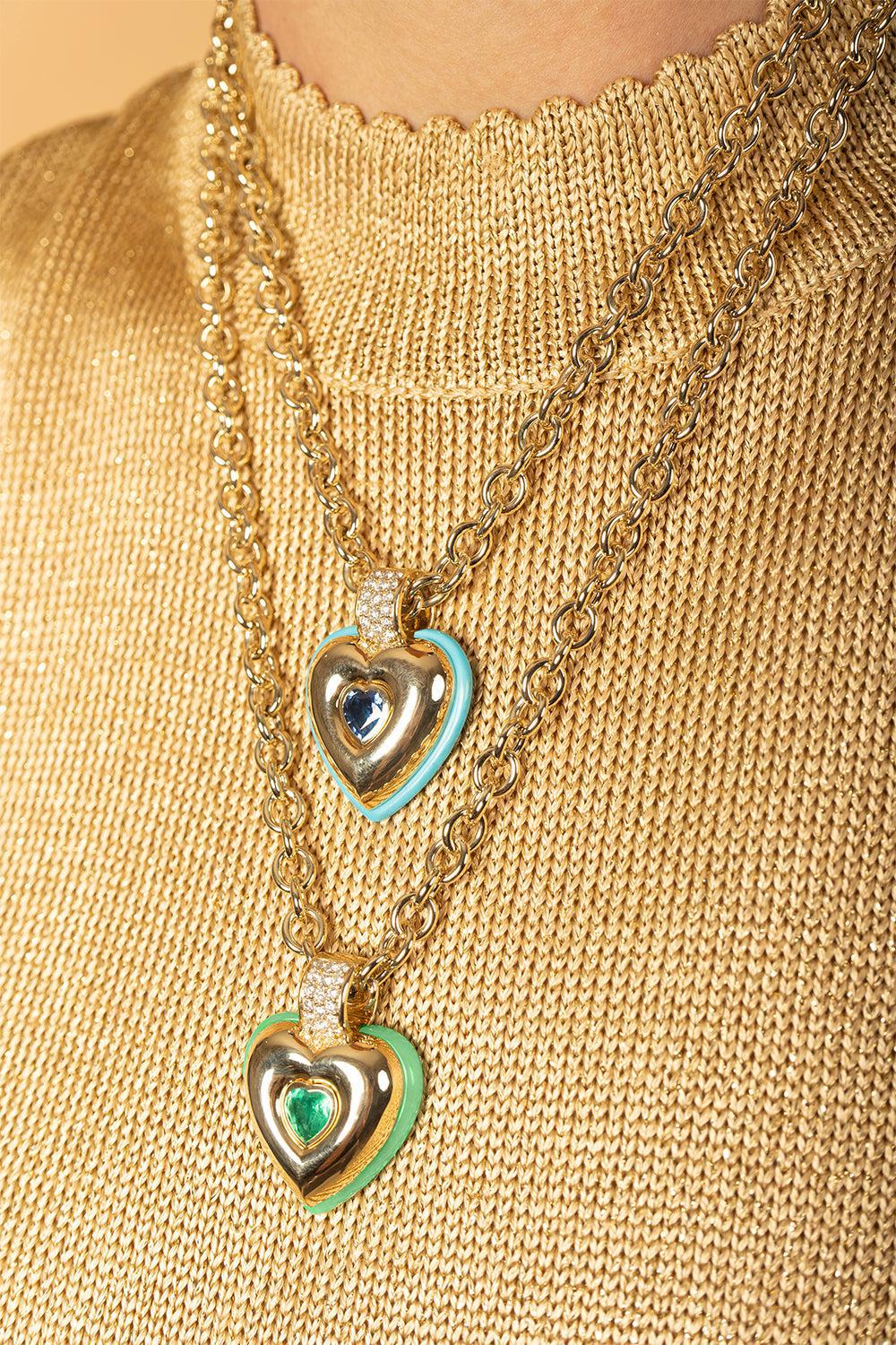 Turquoise Linzer Heart Pendant-YELLOW GOLD-JEWELRYFINE JEWELPENDANT-MASON & BOOKS