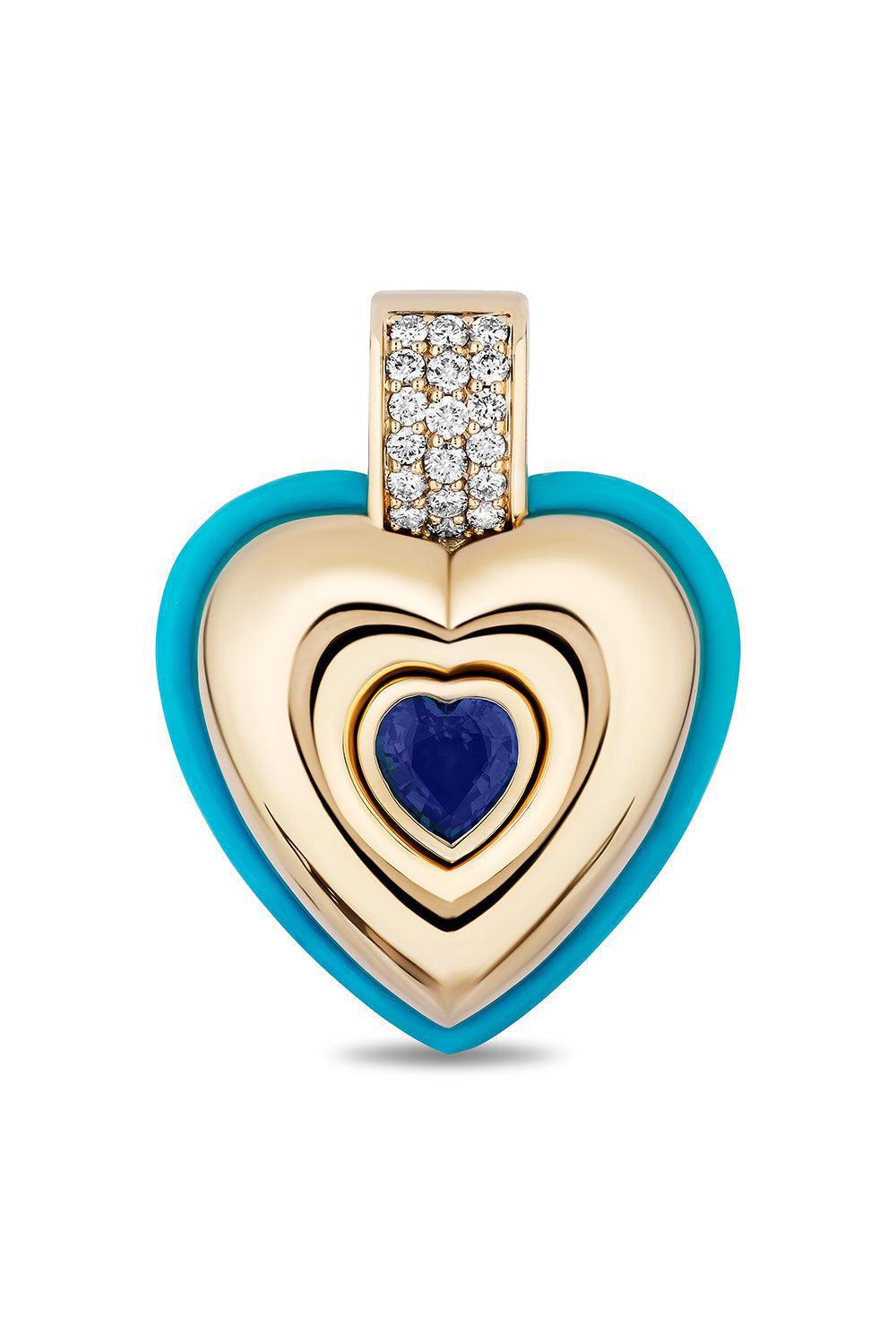 Turquoise Linzer Heart Pendant-YELLOW GOLD-JEWELRYFINE JEWELPENDANT-MASON & BOOKS