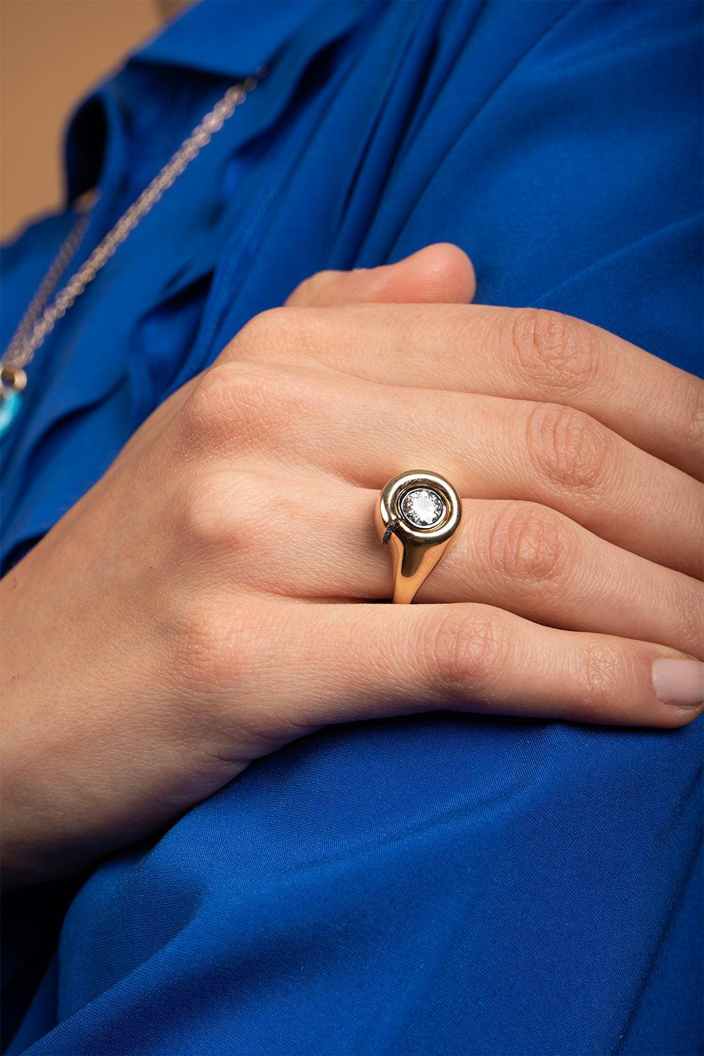 Nautilus Solitaire Ring-YELLOW GOLD-3.5-JEWELRYFINE JEWELRING-MASON & BOOKS