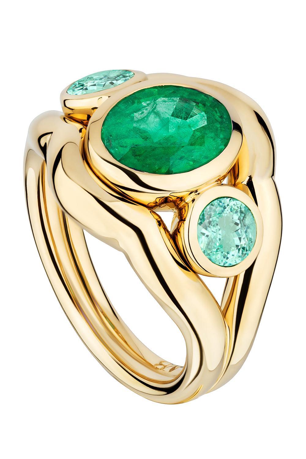 Emerald Tourmaline Three Stone Ring-YELLOW GOLD-6-JEWELRYFINE JEWELRING-MASON & BOOKS
