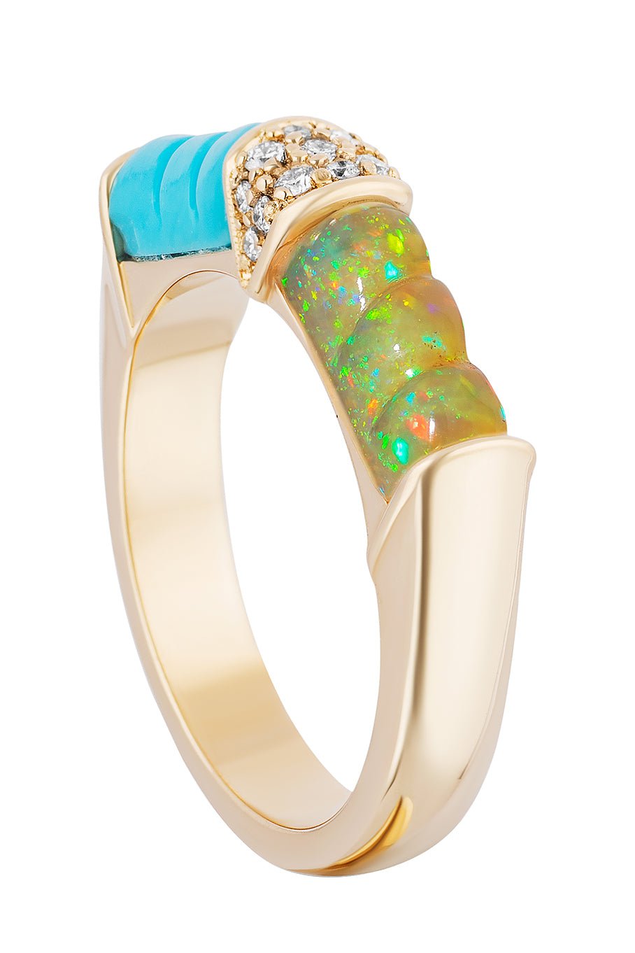 MASON & BOOKS-DNA Double Ring - Turquoise-YELLOW GOLD