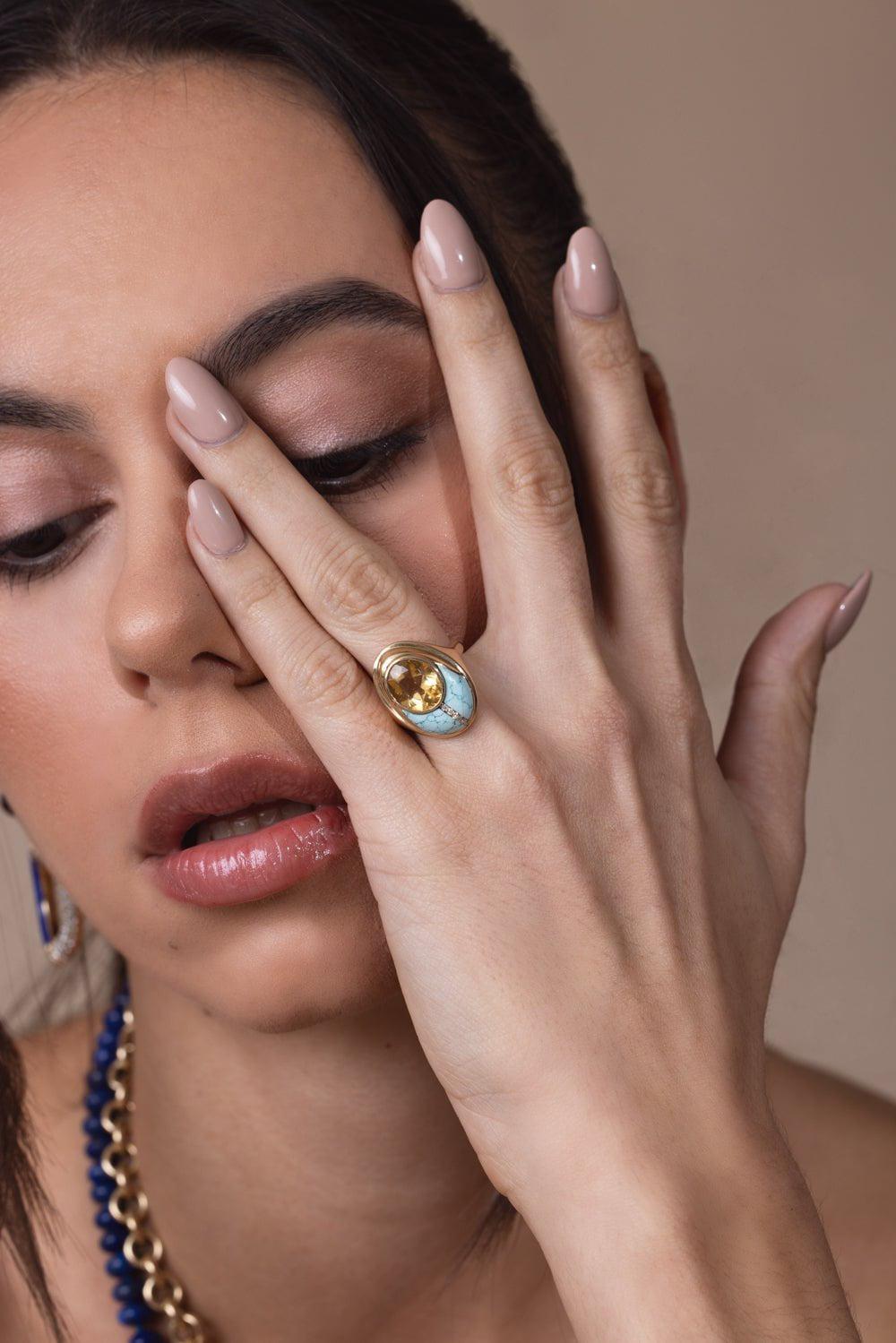 MASON & BOOKS-Citrine Love Bug Ring-YELLOW GOLD