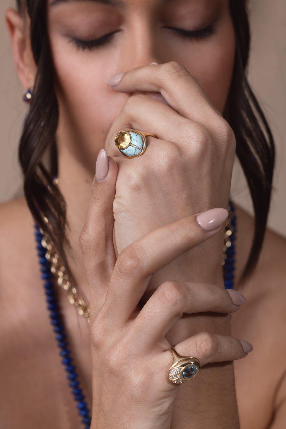 MASON & BOOKS-Citrine Love Bug Ring-YELLOW GOLD