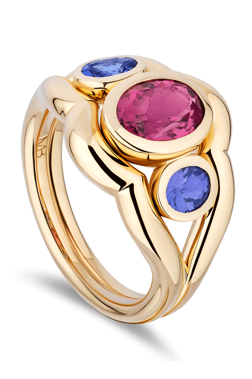 Tanzanite Slingshot Three Stone Ring-YELLOW GOLD-6.5-JEWELRYFINE JEWELRING-MASON & BOOKS