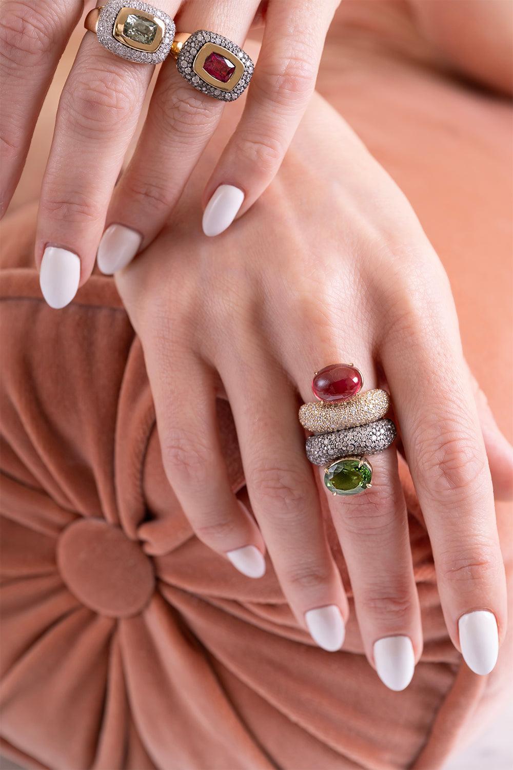 Diamond Rubellite Siren Floret Ring-YELLOW GOLD-7-JEWELRYFINE JEWELRING-MASON & BOOKS