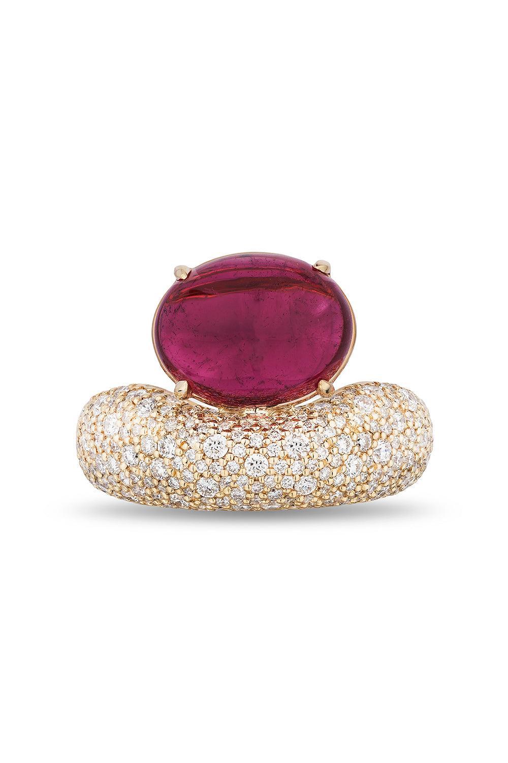 Diamond Rubellite Siren Floret Ring-YELLOW GOLD-7-JEWELRYFINE JEWELRING-MASON & BOOKS