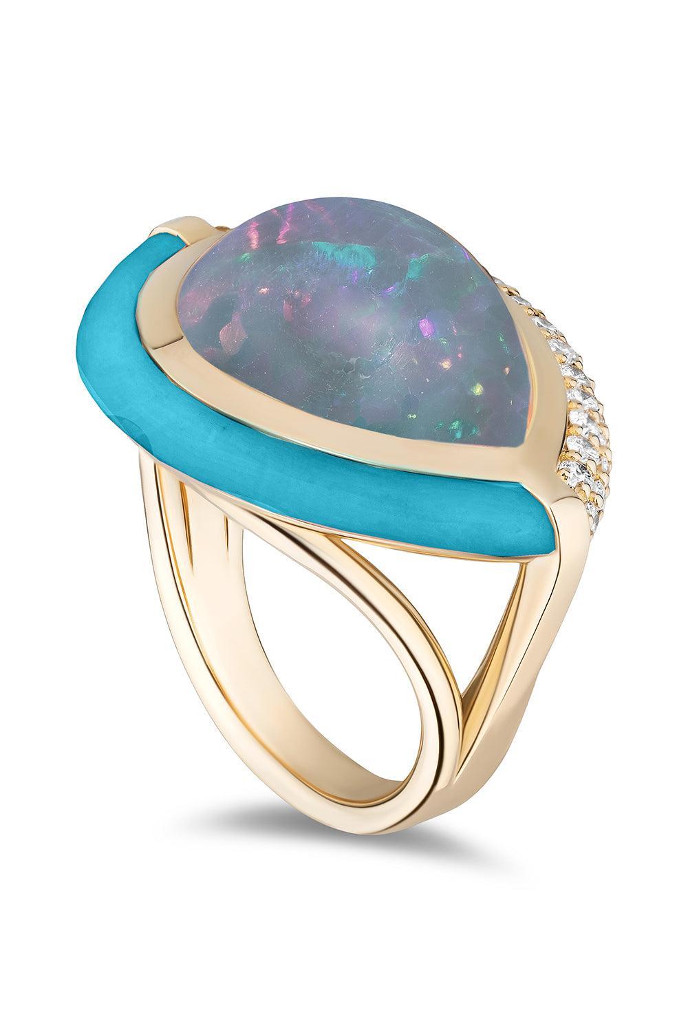 Opal Turquoise Sugar And Spice Large Ring-YELLOW GOLD-7-JEWELRYFINE JEWELRING-MASON & BOOKS