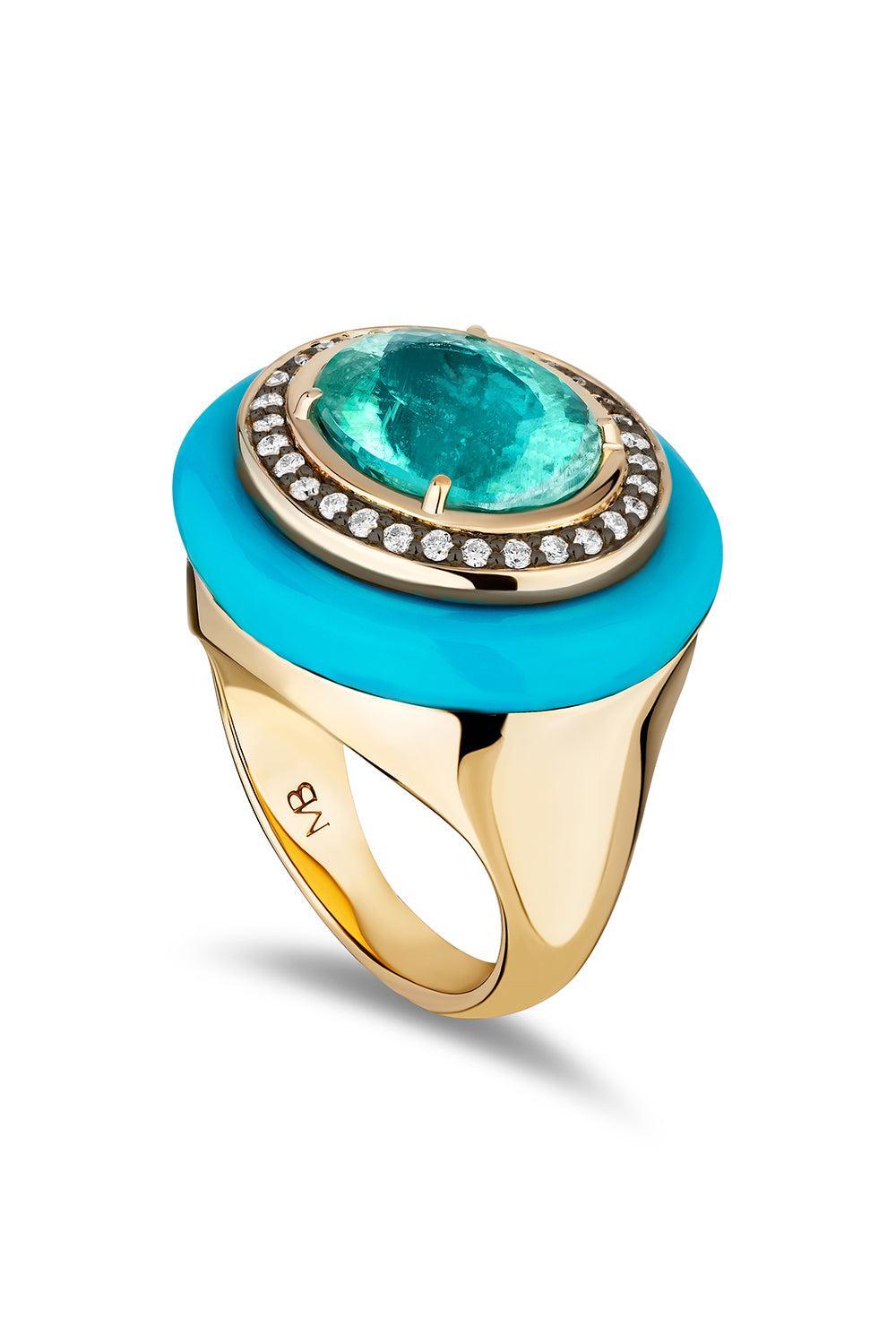 Paraiba Turquoise Cupcake Ring-YELLOW GOLD-7-JEWELRYFINE JEWELRING-MASON & BOOKS