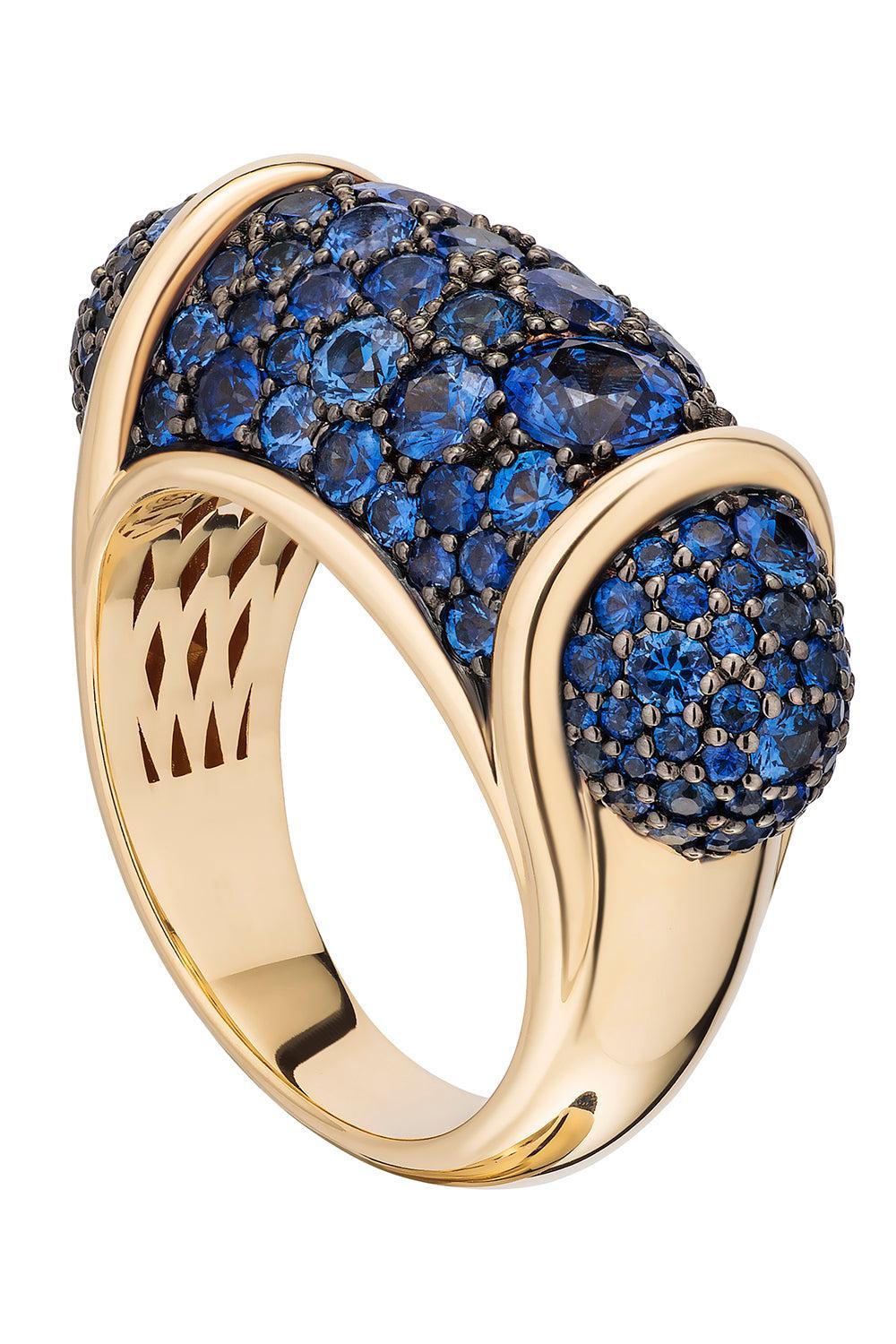 Blue Sapphire Vice Ring-YLWGLD-7-JEWELRYFINE JEWELRING-MASON & BOOKS