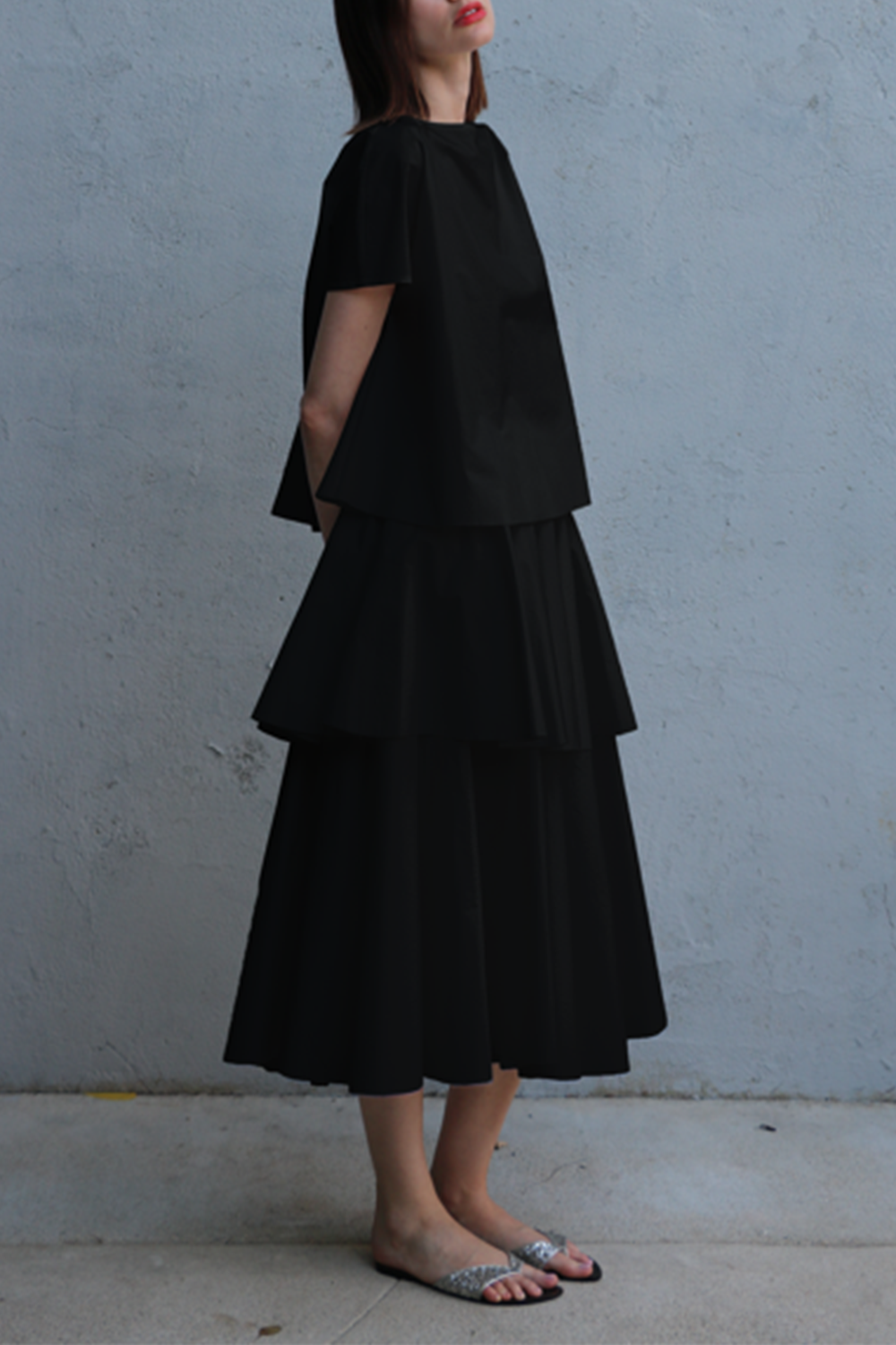 Tier Layered Skirt - Black-BLACK-XS-CLOTHINGSKIRTMIDI-LOUIZA BABOURYAN