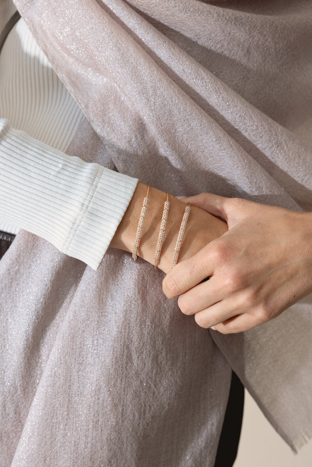 MATTIA CIELO-Three Row Diamond Pave Bracelet-ROSE GOLD