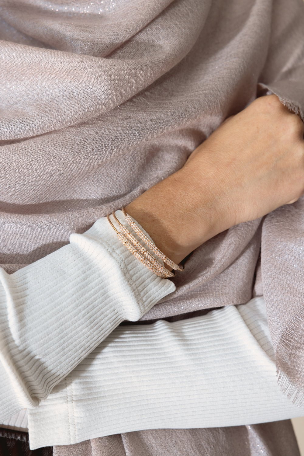 MATTIA CIELO-Three Row Diamond Pave Bracelet-ROSE GOLD