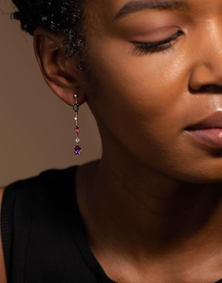 MATTIA CIELO-Rugiada Amethyst Tourmaline and Diamond Earrings-ROSE GOLD