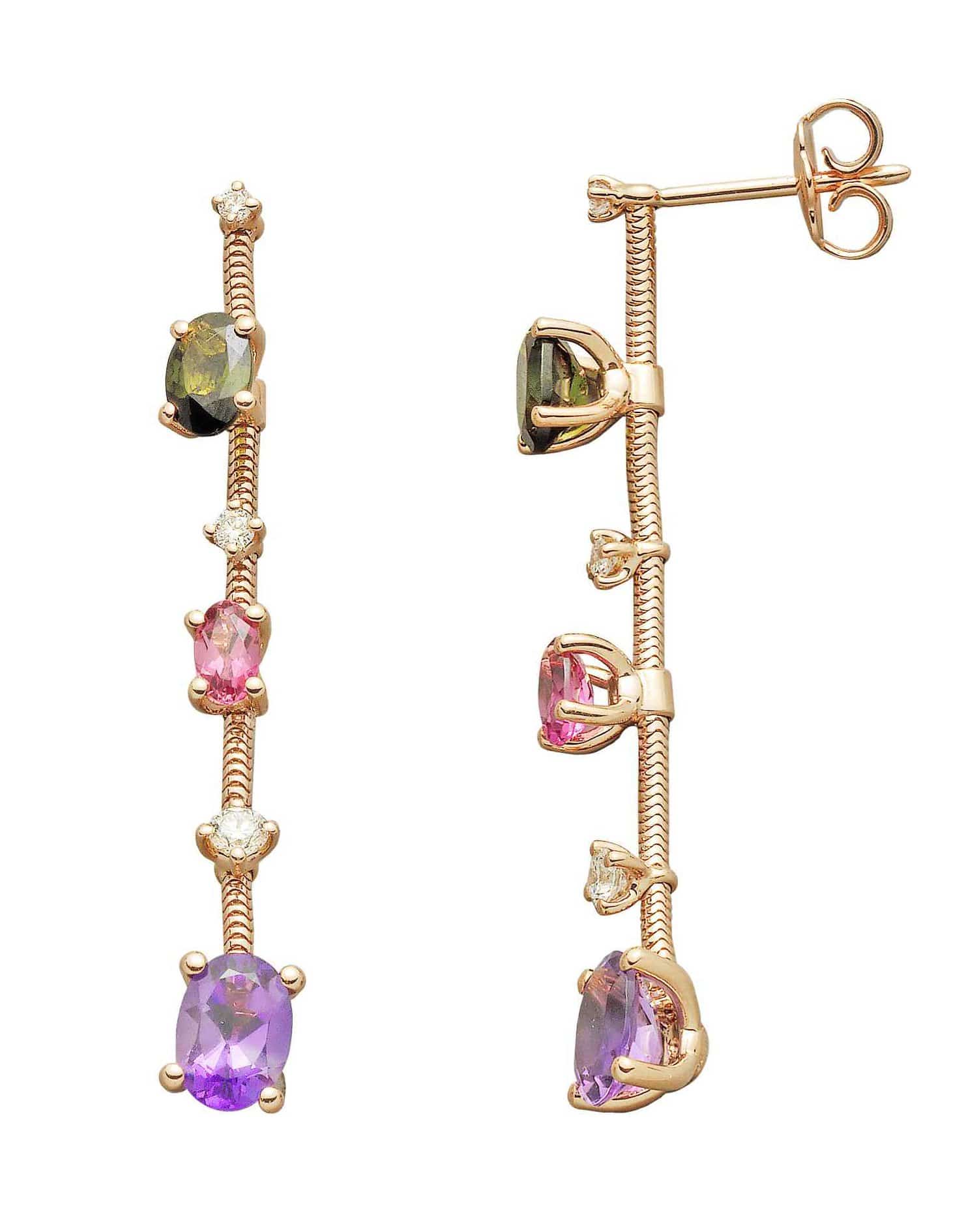 MATTIA CIELO-Rugiada Amethyst Tourmaline and Diamond Earrings-ROSE GOLD
